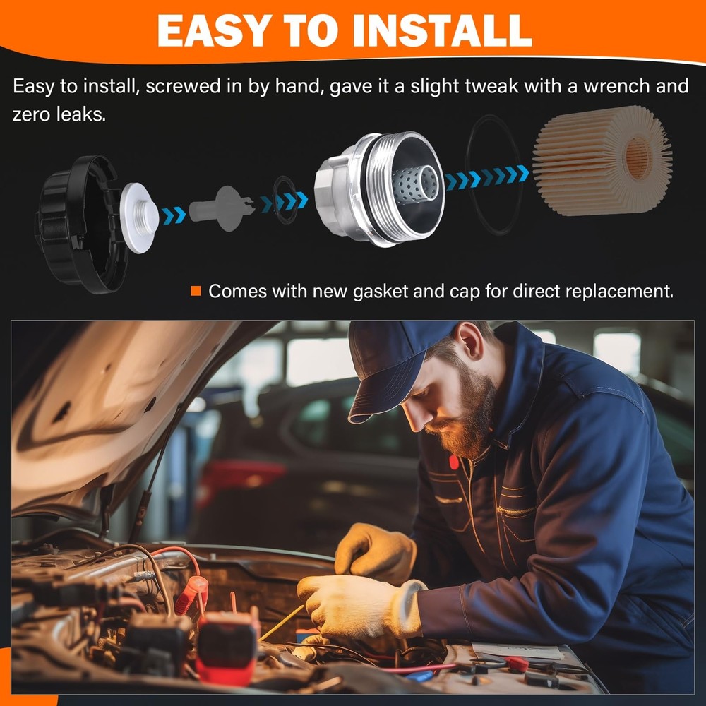 Oil Filter Housing Cap Assembly with Plug & Cap, silver