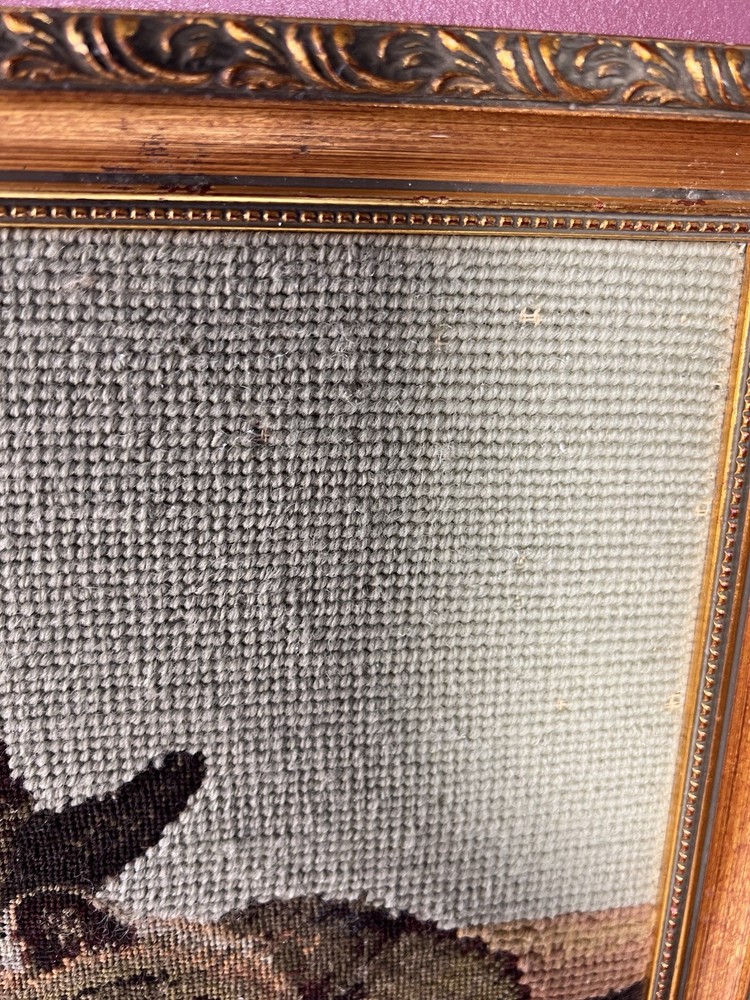 VTG Framed Needlepoint Embroidery Cats Art