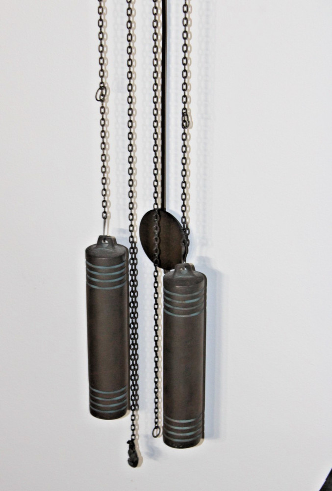 German Black Forest wall clock, Repousse Bronze Hunting Weights Pendulum