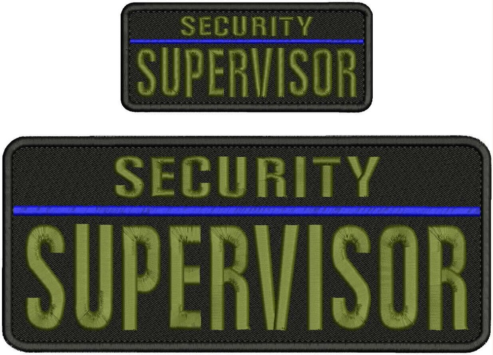 SECURITY SUPERVISOR EMBROIDERY PATCH 4X10 & 2X5 HOOK ON BACK POD GREEN ON BLACK