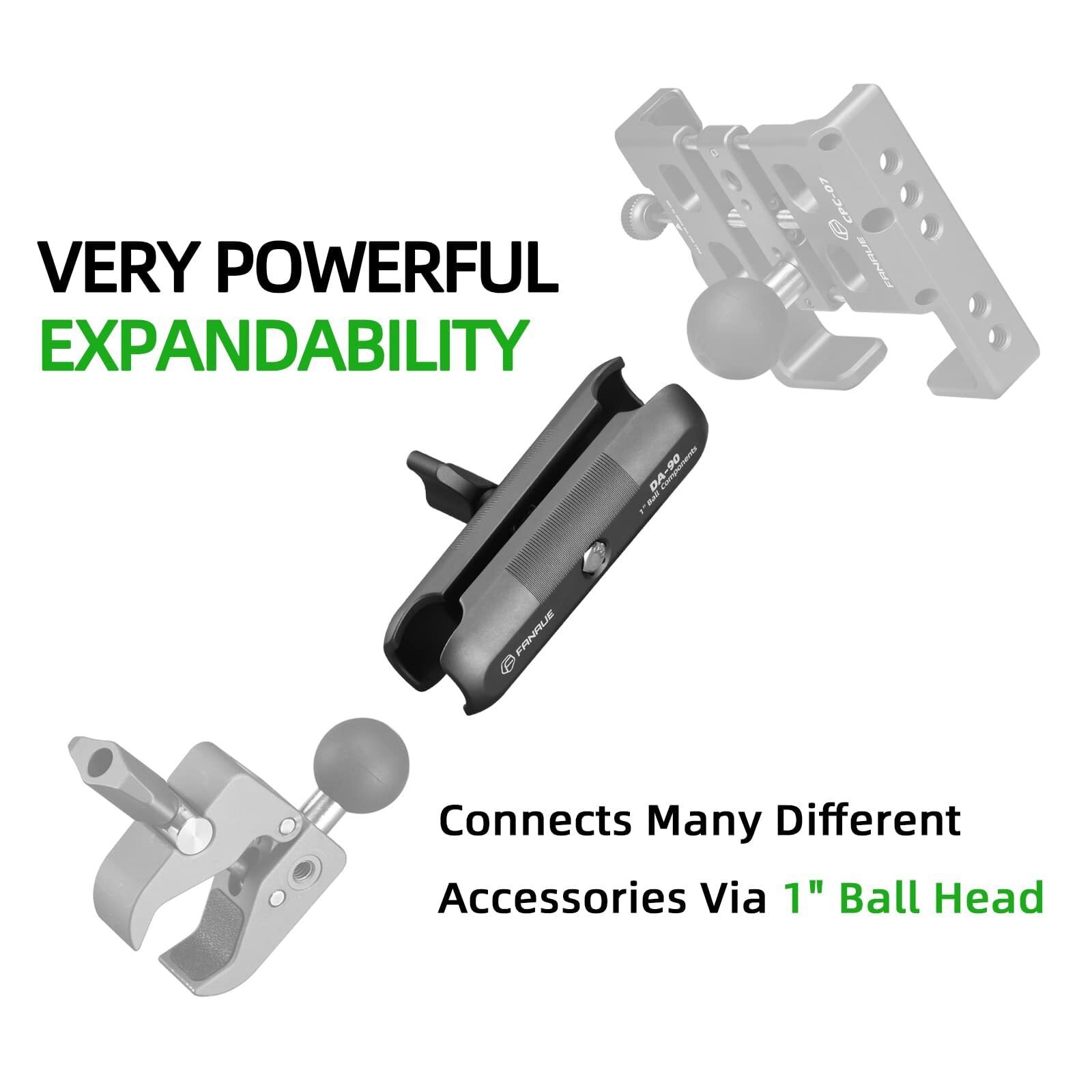 FANAUE Double Socket Arm Compatible with B Size 1" Ball Components for RAM Mount