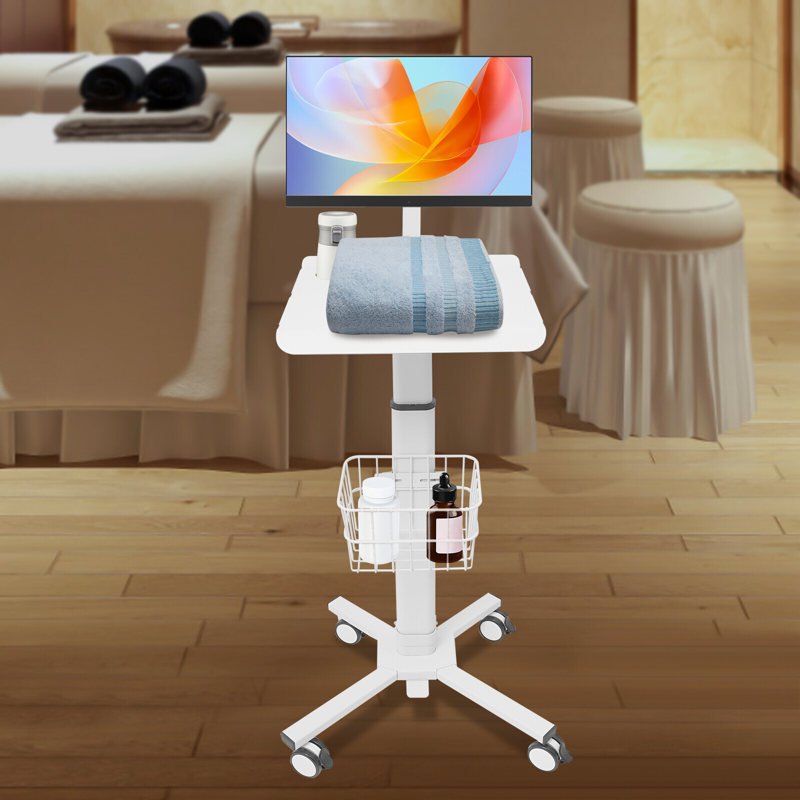 Adjustable Rolling Medical Cart with iPad Holder for Healthcare & Spa