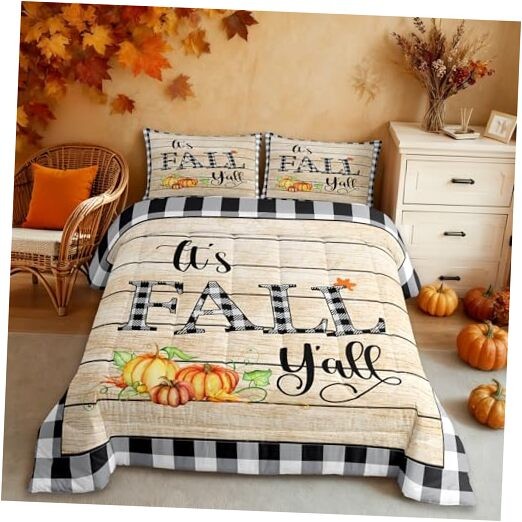 Fall Pumpkin Comforter Set Size,Halloween Geometric Plaid Bedding King Fall 02