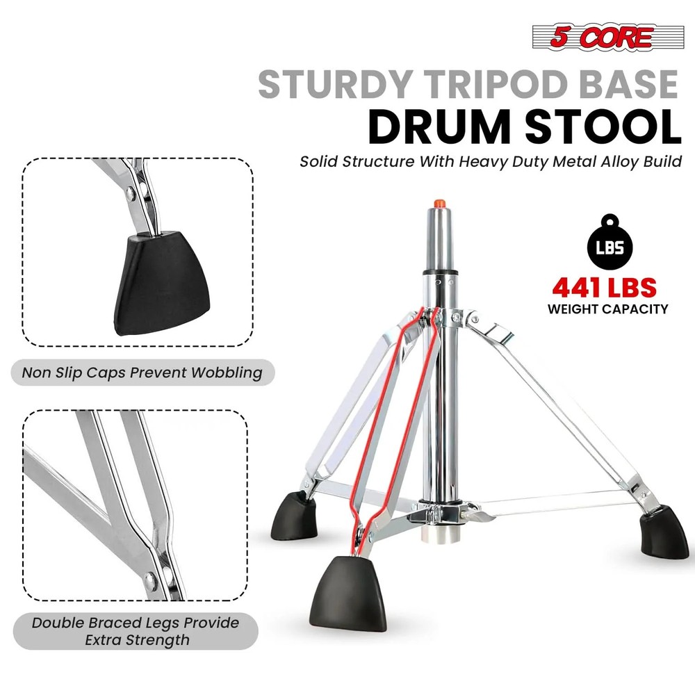 5 Core Drum Throne w Backrest 4" Padded Stool Adjustable 25.5" 441Lb Capacity