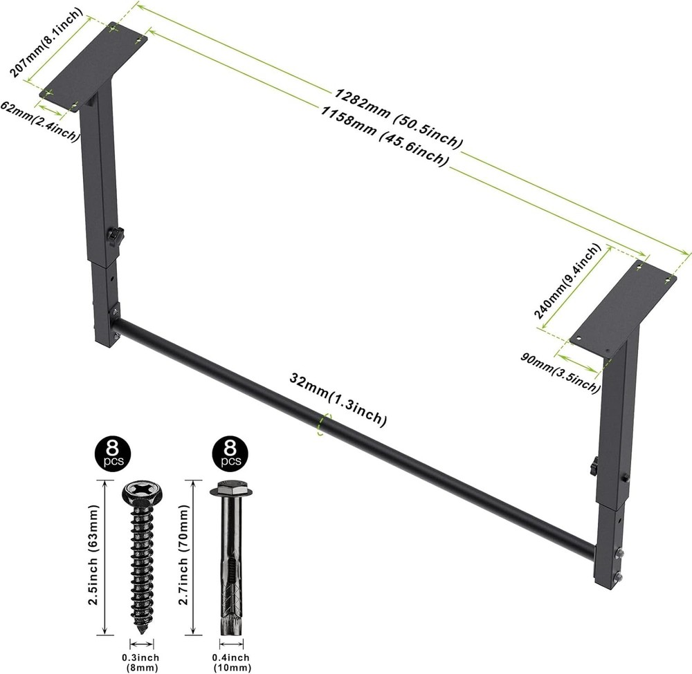 48" Ceiling Mounted Pull Up Bar Heavy Duty Multi-Grip Chin Up Bar,Mounted Pullup