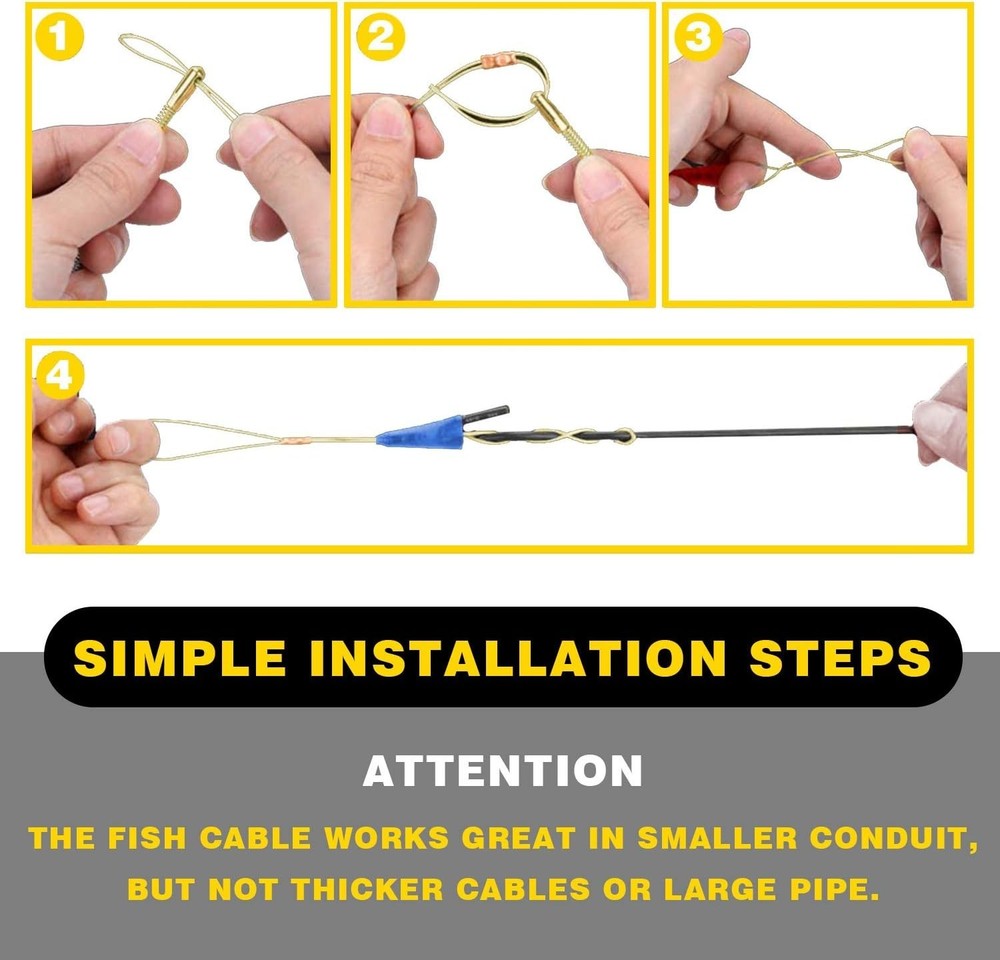 Professional 50ft Fiberglass Fish Tape - Durable Yellow Wire Pulling Tool