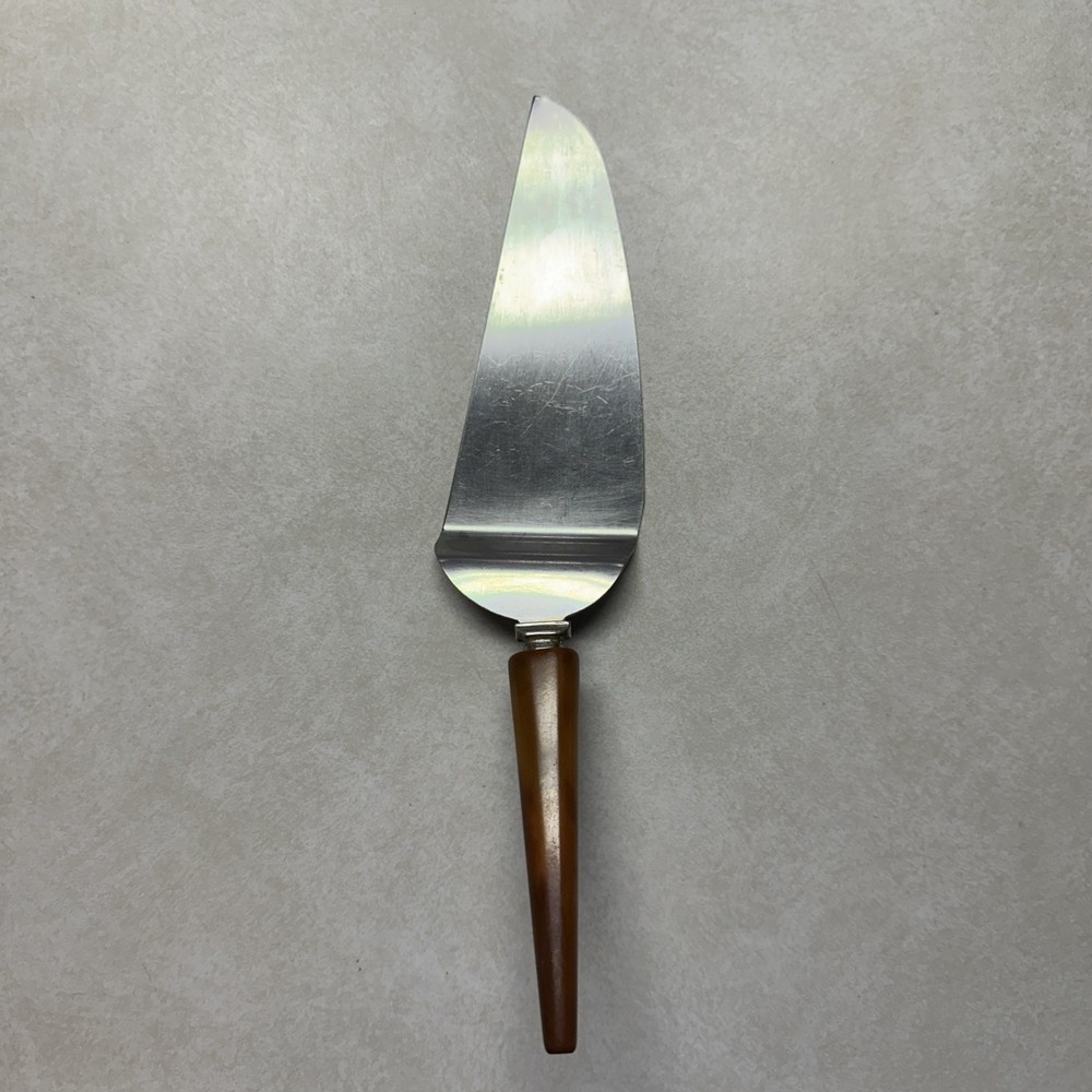 VINTAGE TORTOISE SHELL BAKELITE HANDLE PIE & CAKE SLICER & SERVER 10.75" long