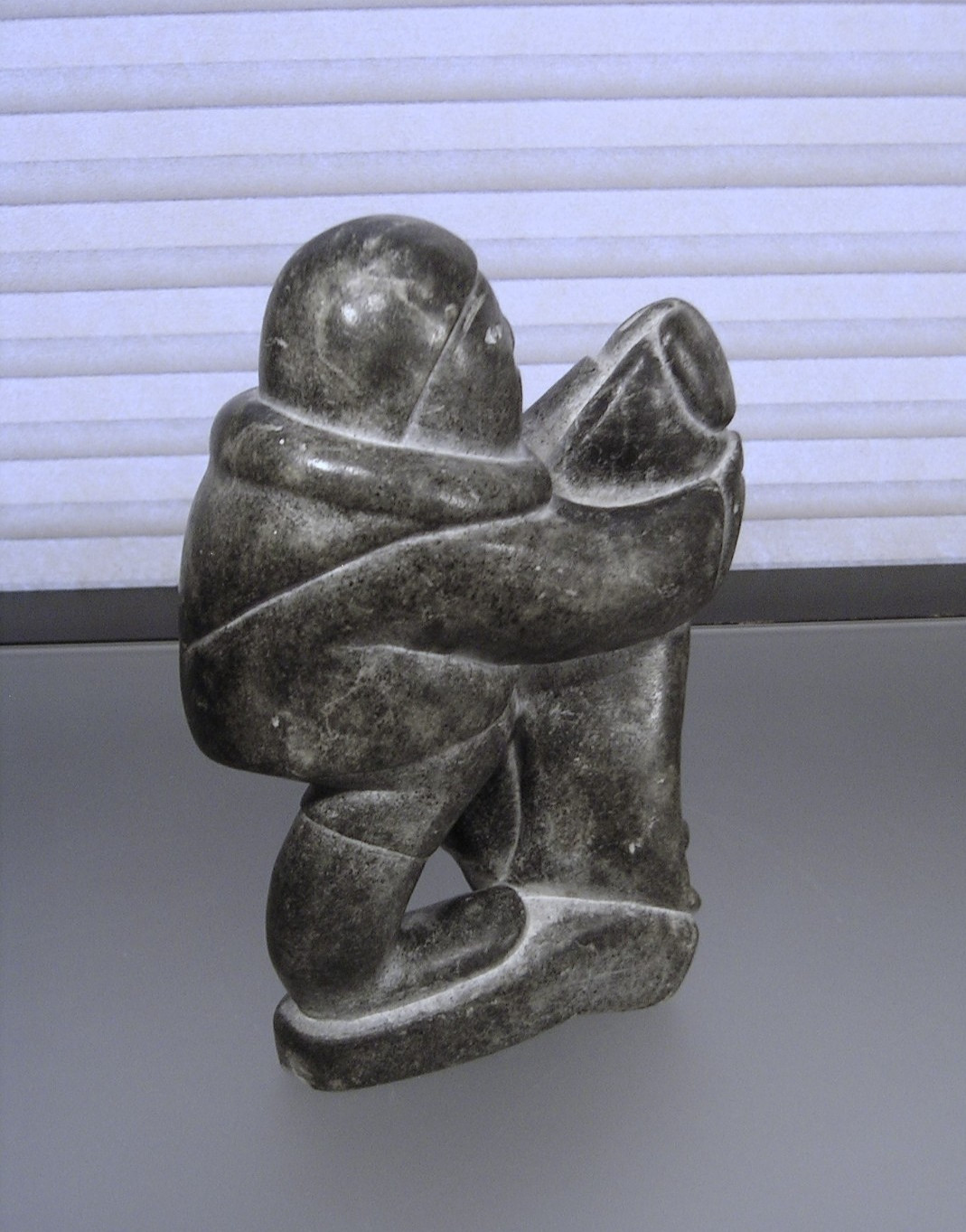Vtg Inuit Stone Carving Sculpture Man with Seal Soapstone Signed Lucassie Amm