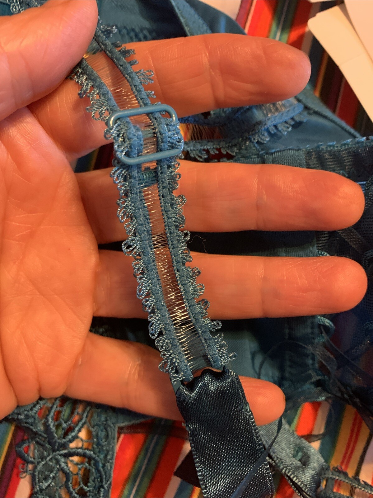 NWT FELINA Lingerie Crochet LACE GARTER BELT Teal 2148 P/S