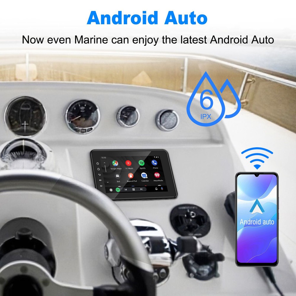 8" Waterproof Marine Multimedia Player CarPlay Android Auto Touchscreen for Boat