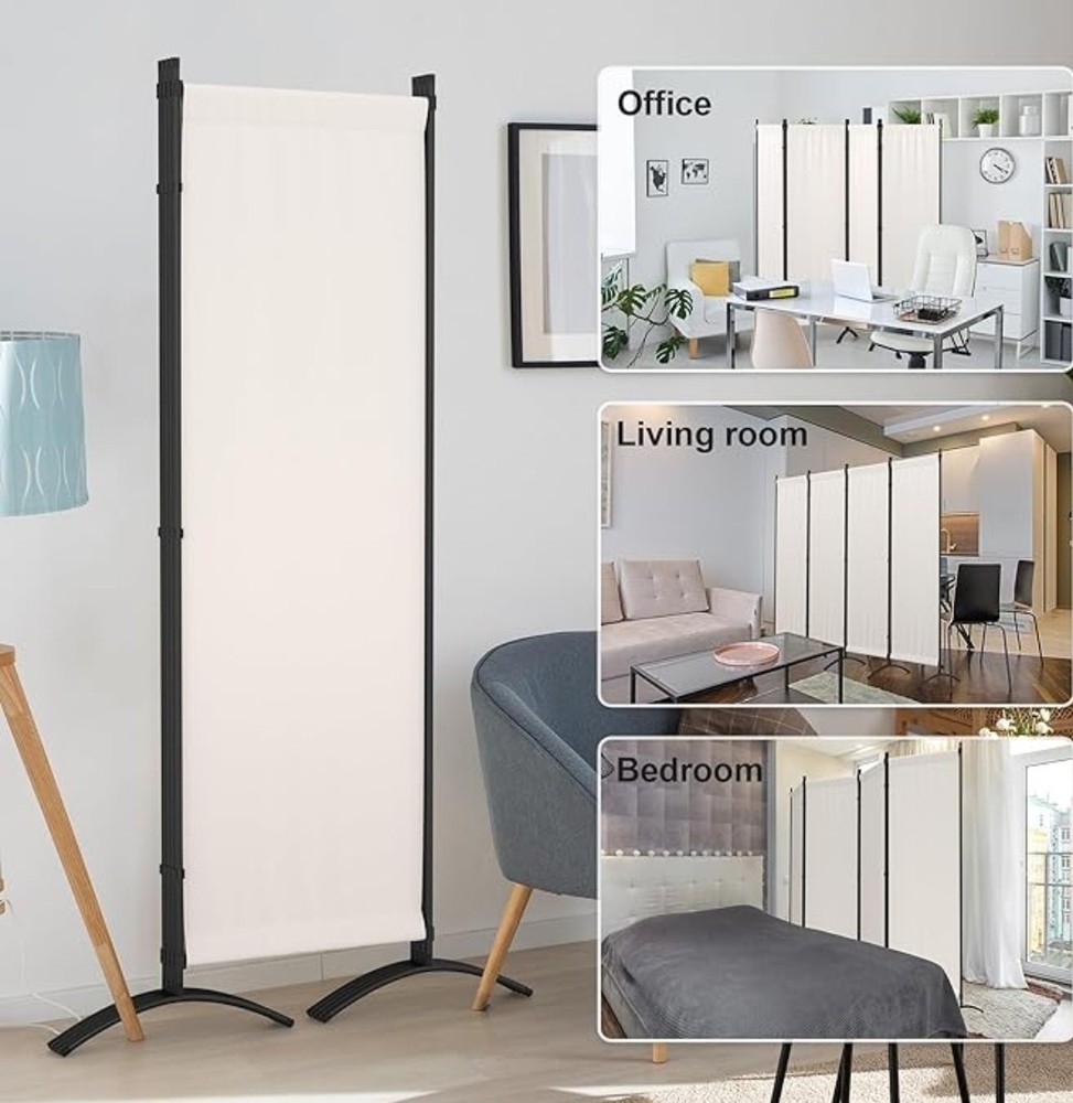4 Panel Cream White Room Divider With 5 Shoes For Stability