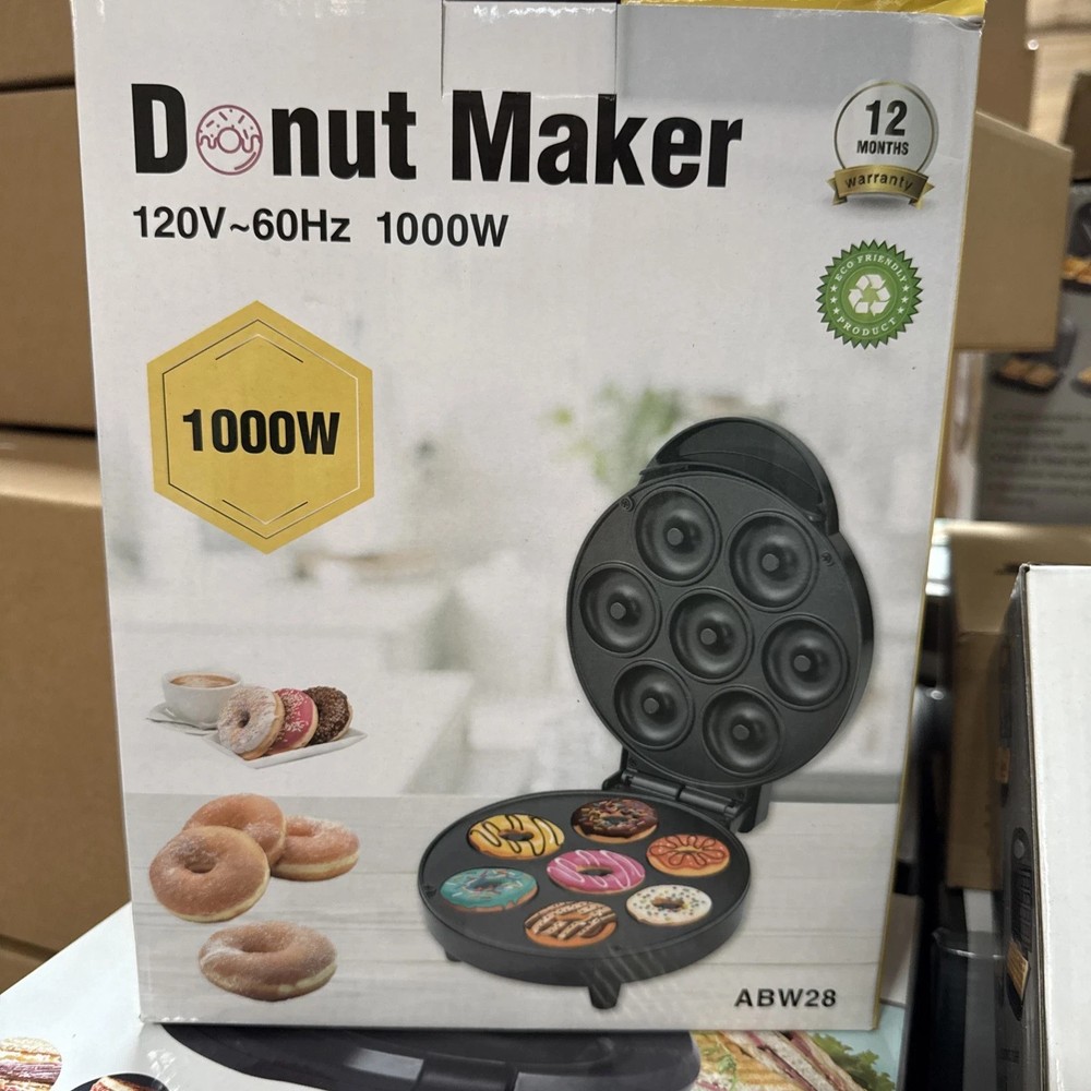 Donut Maker 1000W Makes 7 Doughnuts Mini Donut Baker Machine US Plug 110V Black