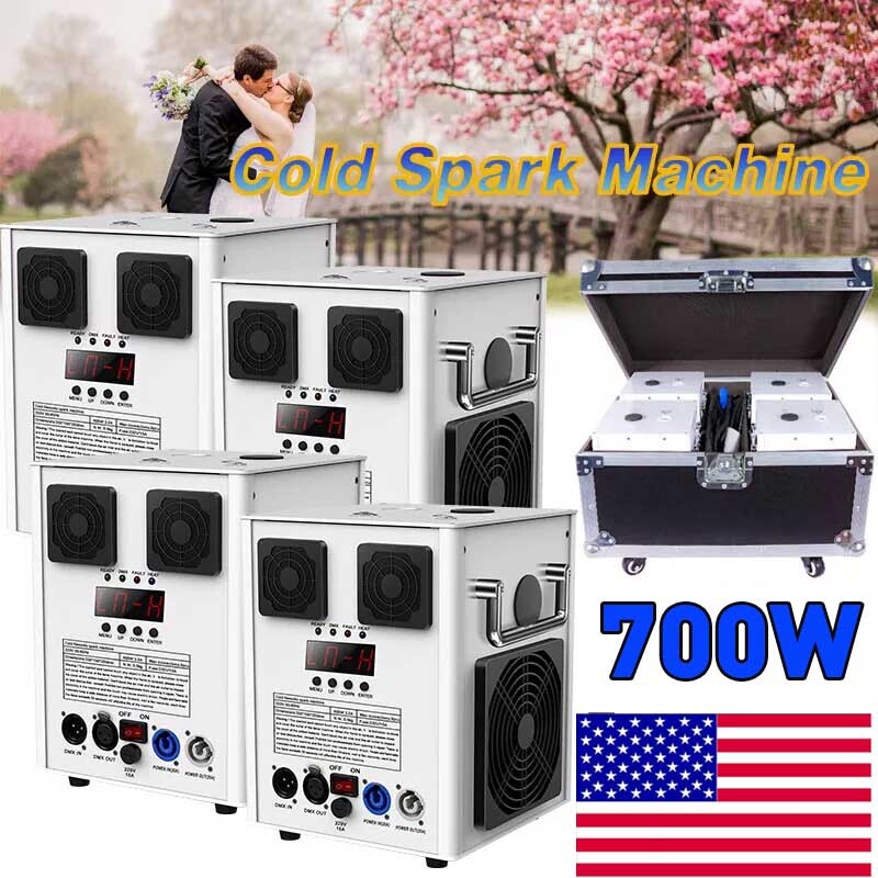 4PCS 700W Cold Spark Firework Machine DMX DJ Party Wedding Stage Effect w/Case