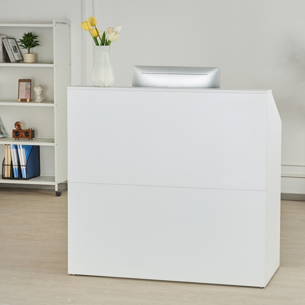 Uimoso Reception Desk Rectangular Front Counter Table 46.46in White Office Table