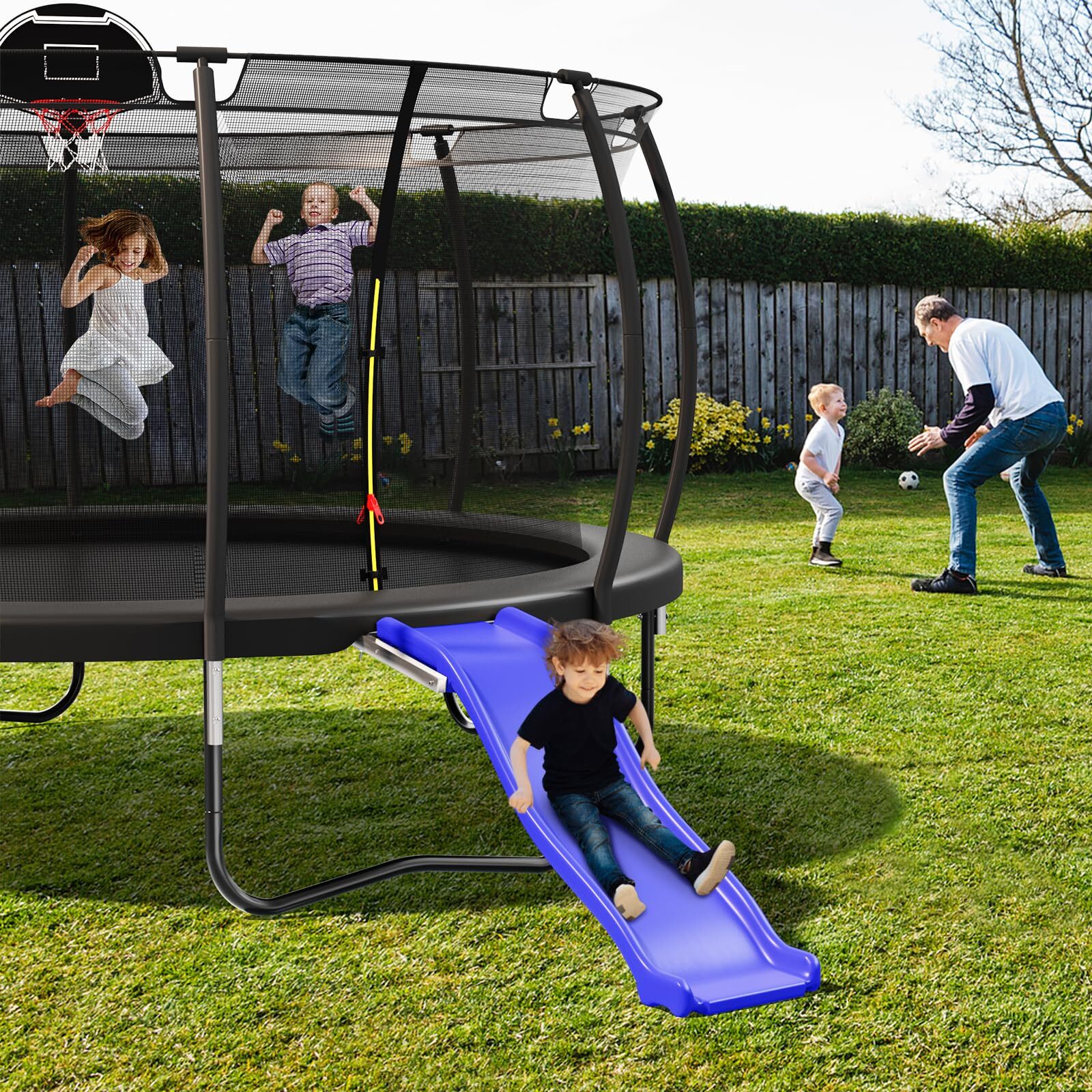 Lyromix Universal Plastic Trampoline Slide for 8-16FT Heavy Duty Outdoor Slide