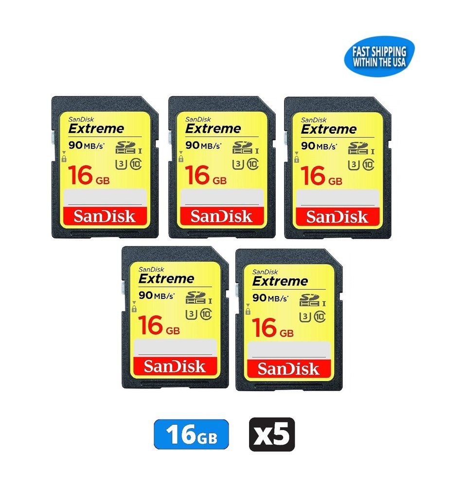 16GB Sandisk Extreme SD cards for Camera / Trail Camera / Computers (5 Pack)