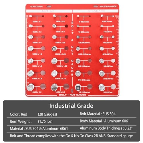 28-in-1 Nut and Bolt Thread Checker, Thread Checker, Wall-Mountable 28 Gauges