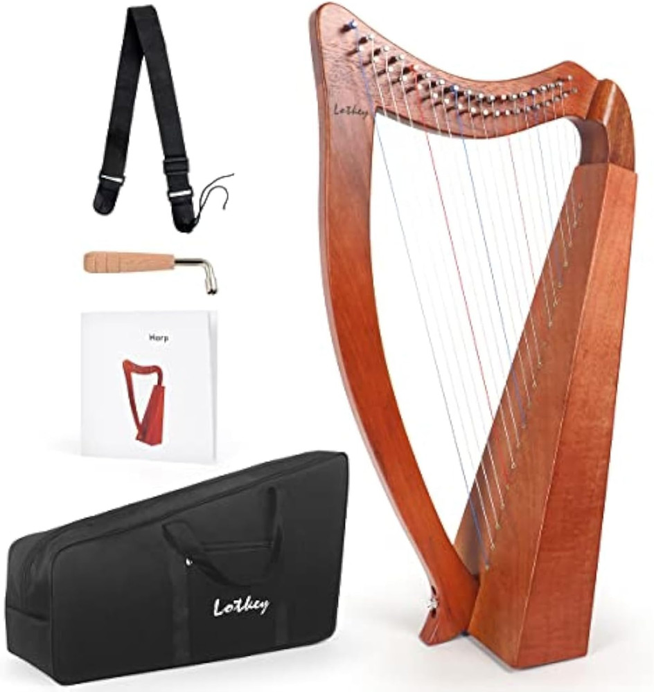 19 Strings Harp Solid Mahogany Harps 29'' W/Gig Bag Tuning Wrench Straps