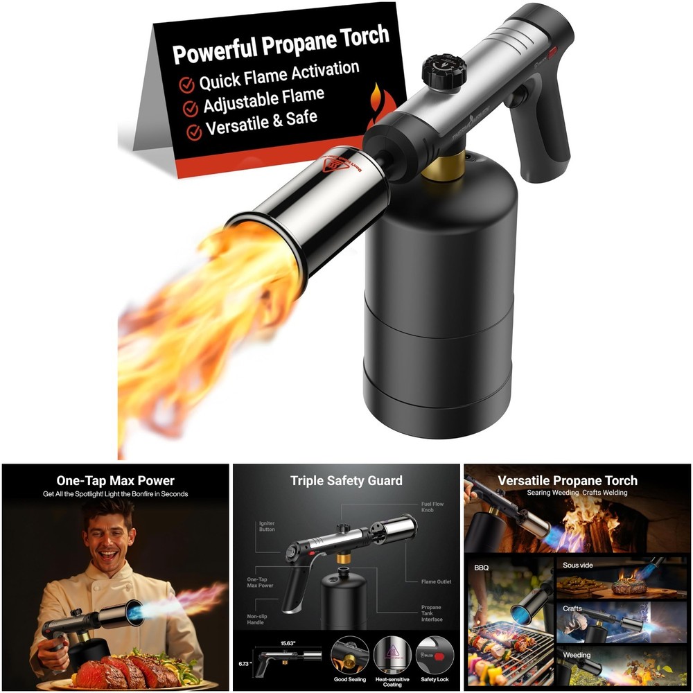 Propane Torch One-Touch Max Fire Safety Lock Cooking Grill BBQ Flame Thrower