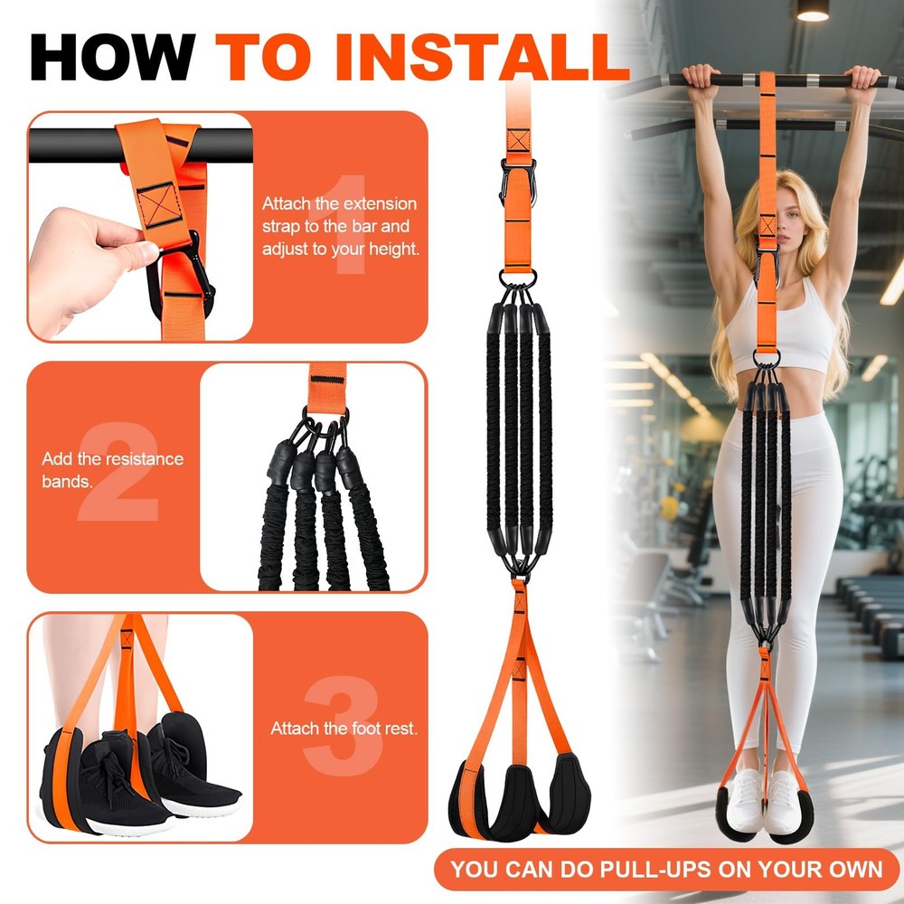 Pull Up Assistance Bands 65-260lbs, 4 Heavy Duty Pull Up Resistance Bands wit...