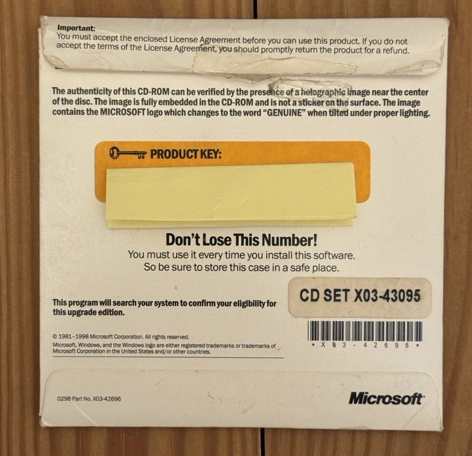 Microsoft Windows 98 Upgrade New Version 0398 Part X03-30200 - Tested