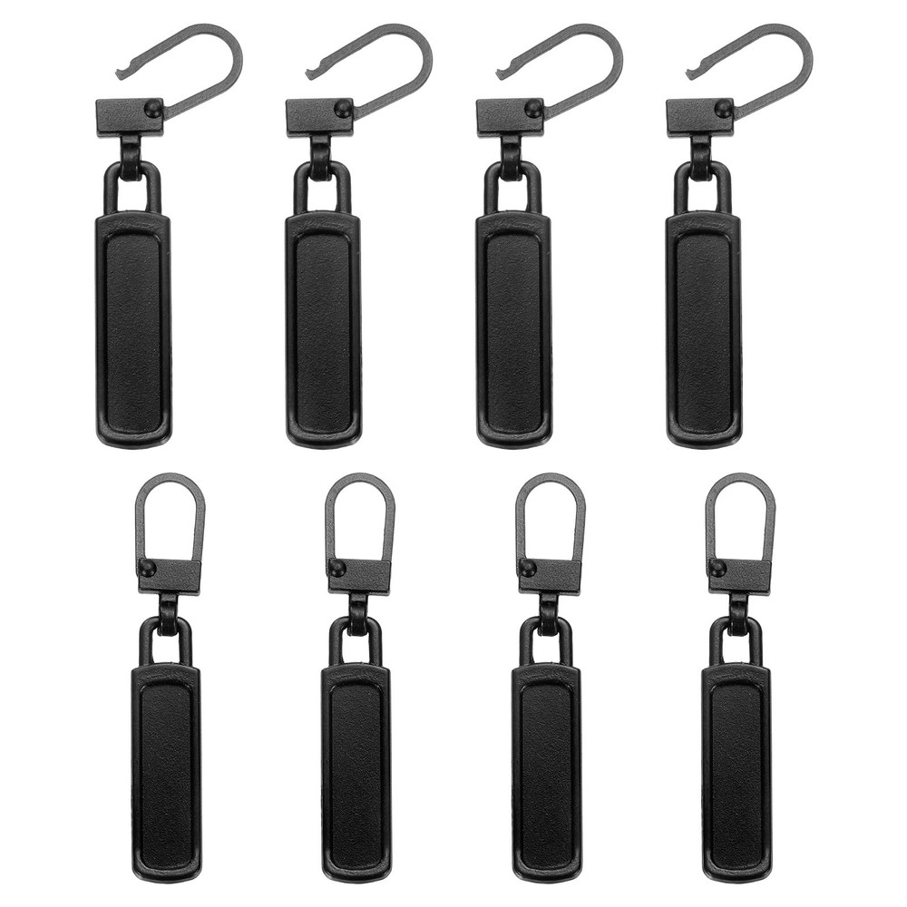 8Pcs Zipper Pull Replacement, Rectangle Detachable Tiny Zipper Slider, Black