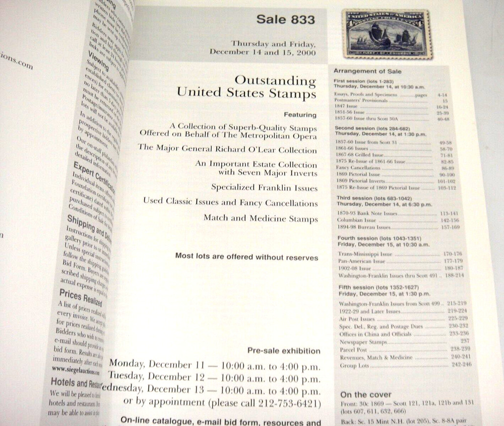 Siegel Auction Catalog 2000 w Prices Realized Pan American Inverts Jenny