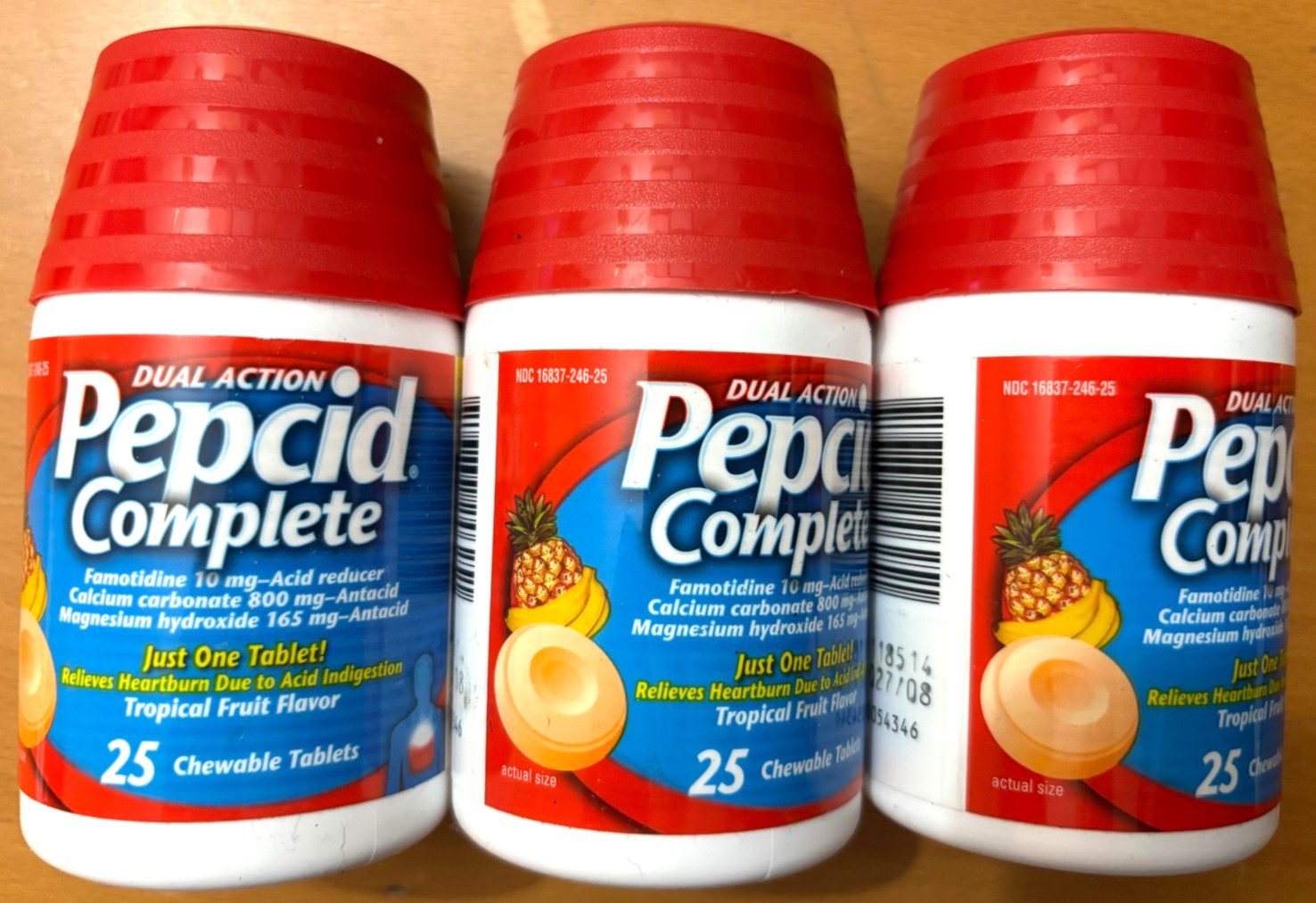 Pepcid Complete Acid Chewable Tropical Fruit 25ct *LOT OF 3* EXP:02/27 +05/27