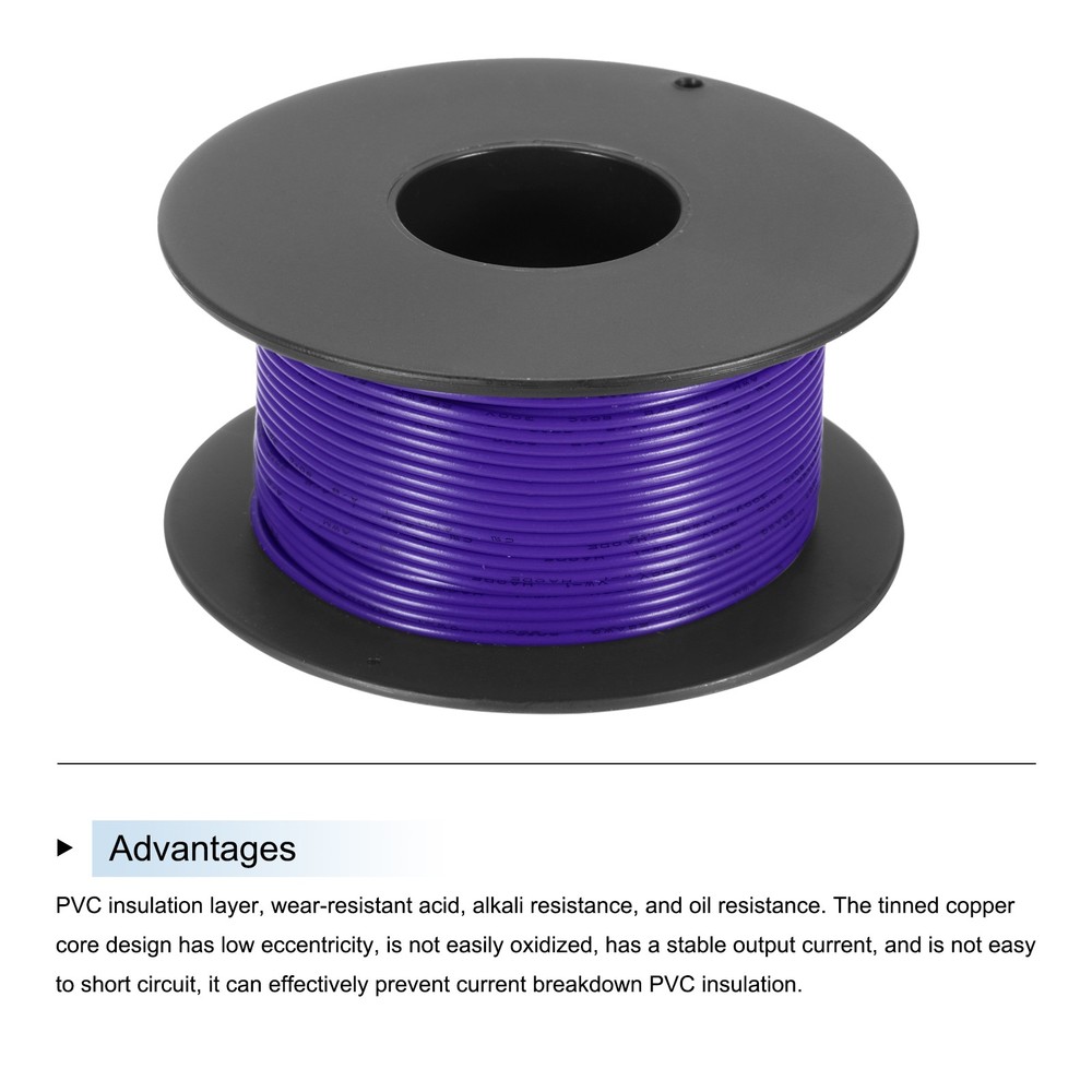 28AWG Stranded Wire PVC Hookup 30M/98ft Purple, Electrical Wire UL1007 Spool