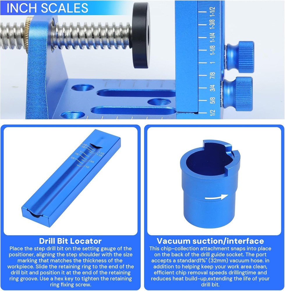 Pocket Hole Jig Kit with Adjustable Drill Guide, Stop Collars, 30PCS Screws & Pl