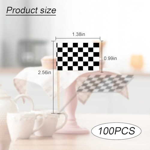 100 Pack Checkered Racing Flag Toothpicks - Checkered Flag Decorations for