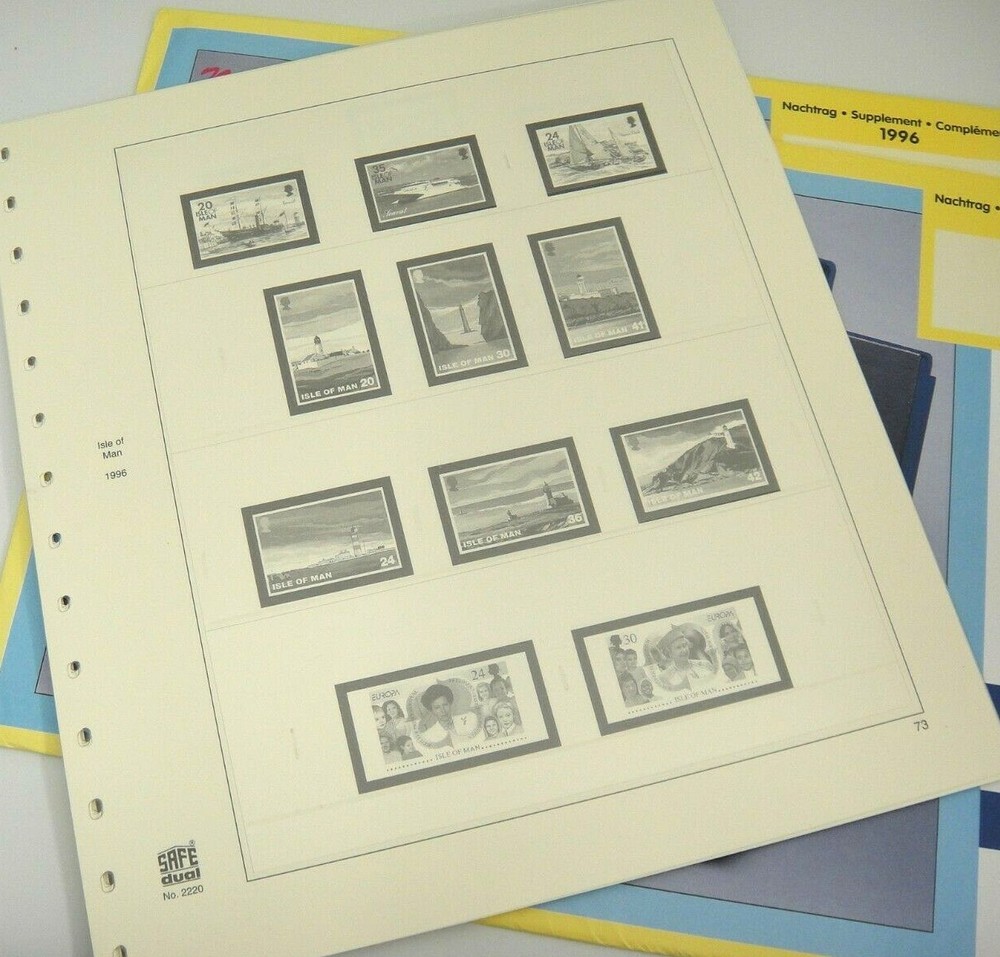 SAFE 1996 Jersey & Isle of Man Stamp Album Pages Illustrated w Clear Overlay New