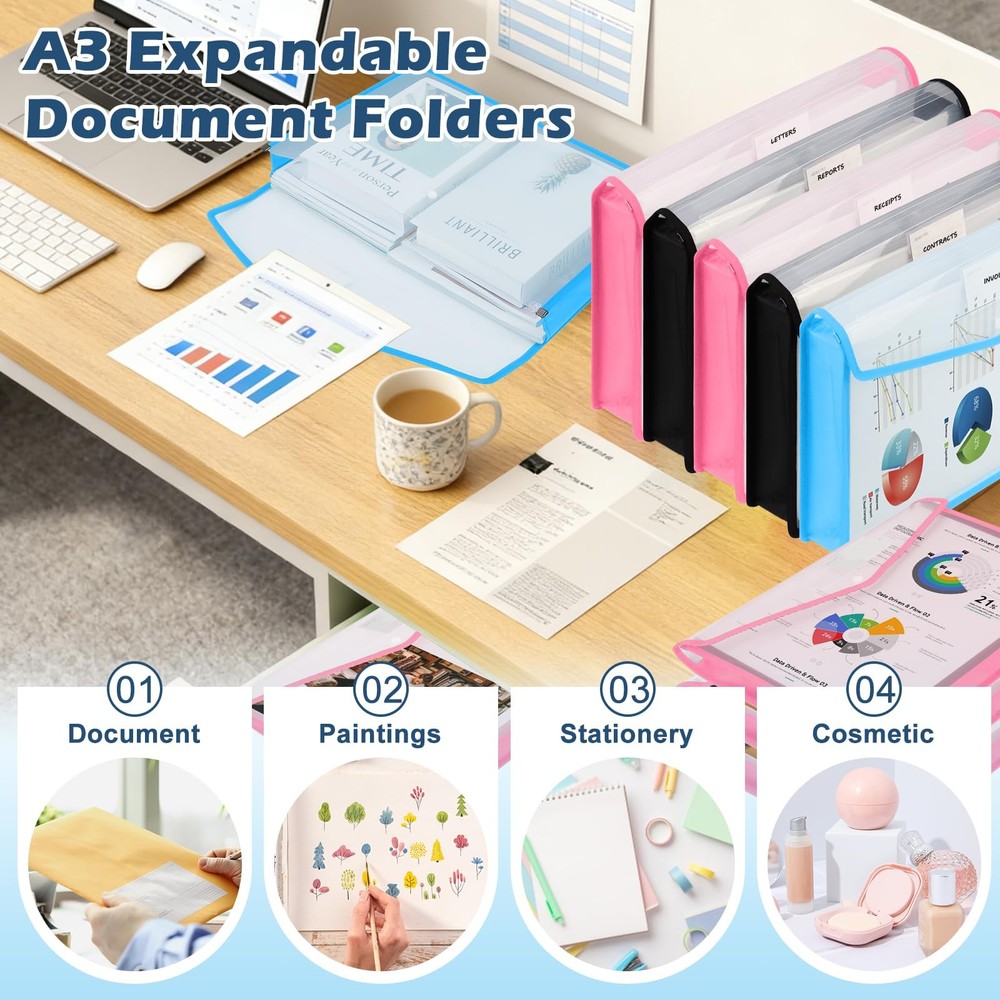 6 PCS 11 x 17 Inch Expandable Tabloid Size Document Folder with Label A3 Plas...