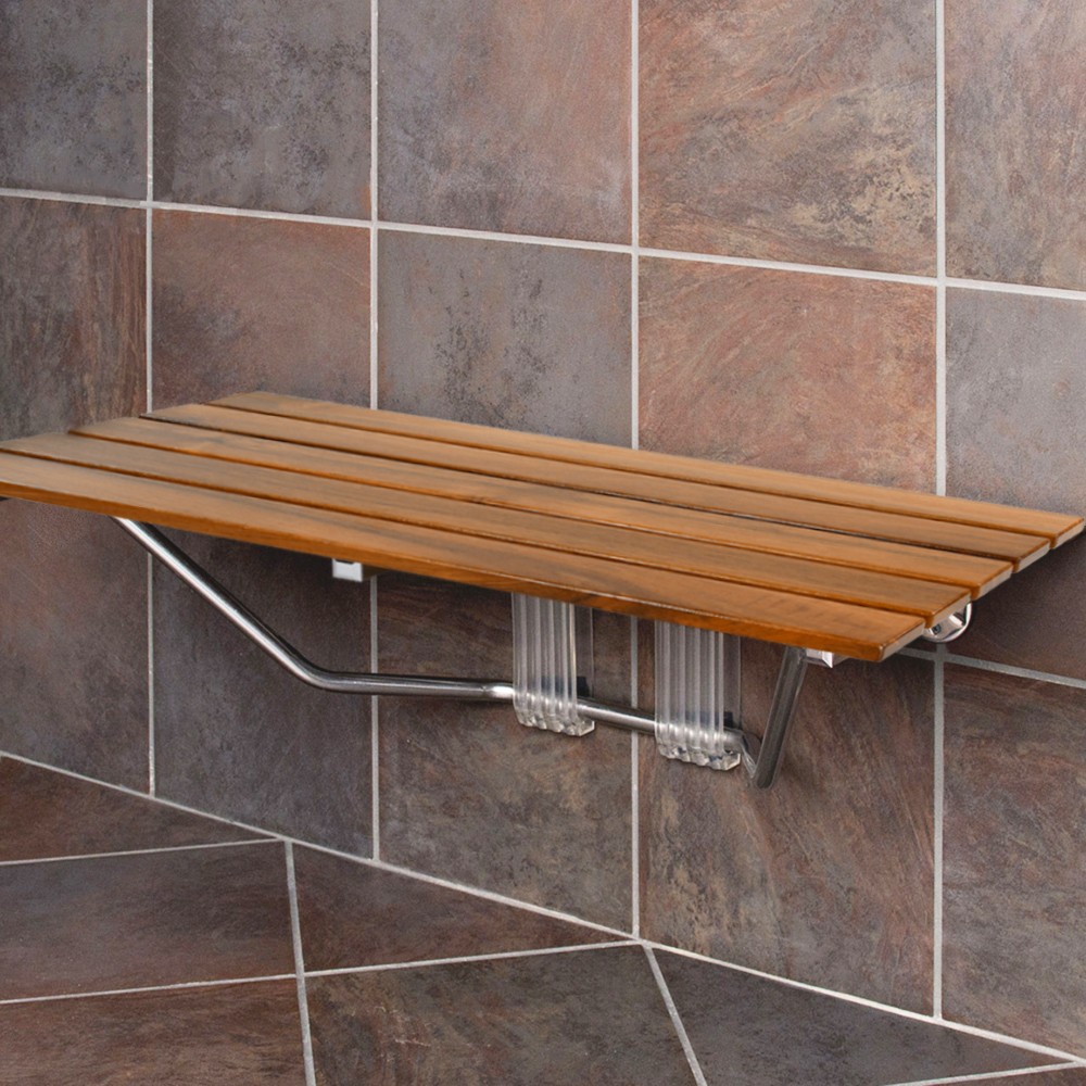36" ADA Compliant Shower Seat Teak Wood Folding Bench Wall Mounted Coated Modern