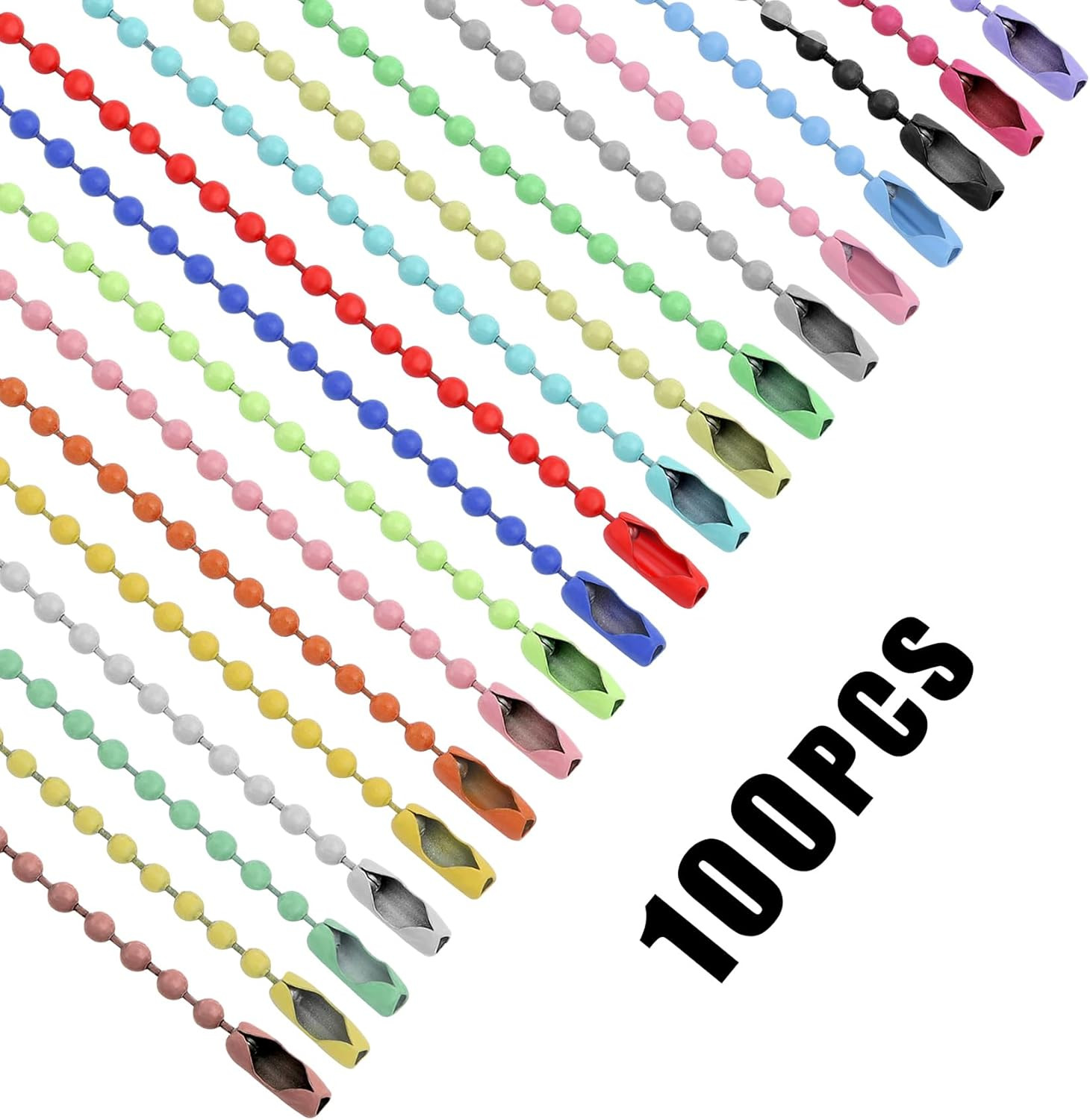 100Pcs Ball Beads Chain Bulk,Mixed Color Keychain Rings Metal Chain,4 Inch Dog T