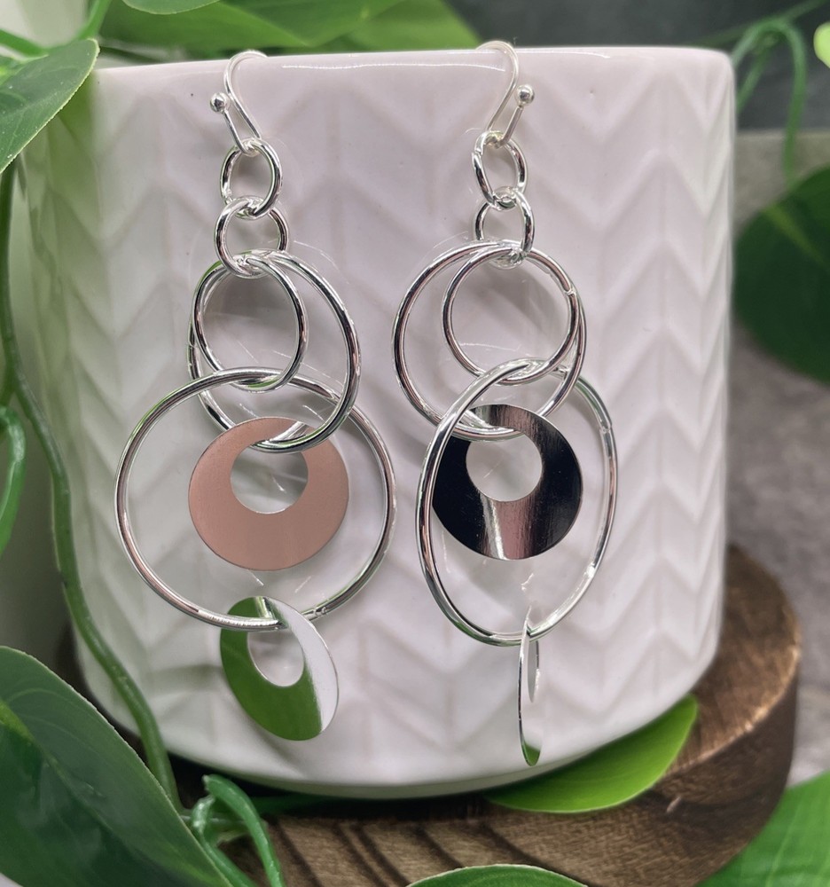 3” Silver-tone Earring Set Boho Retro Drop Dangle New Free Ship B6939