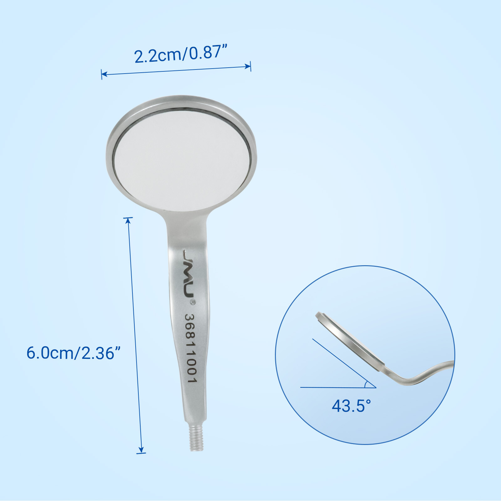 JMU 6pcs Mouth Mirror Heads Double Sided Front Surface Cone Socket #5, No Handle