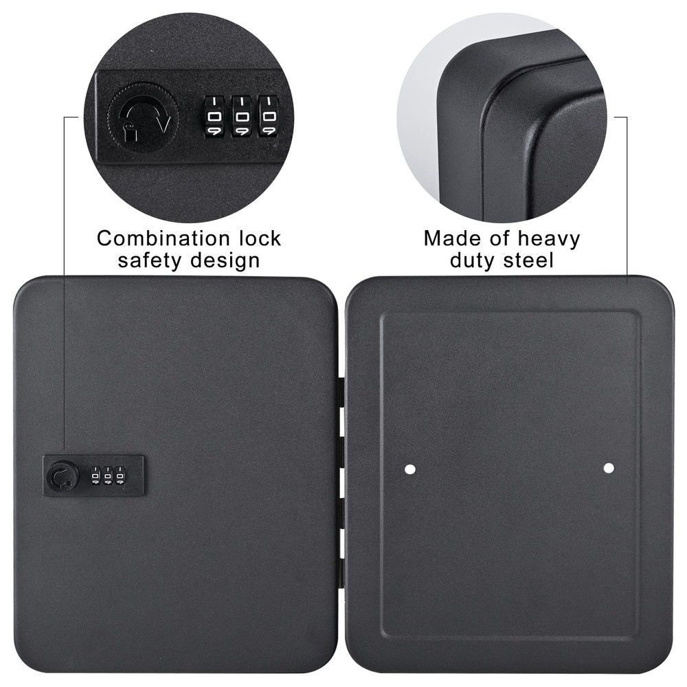 Key Box Wall Mount, 48 Key Hooks & Tags, Steel Security Locking Key Cabinet
