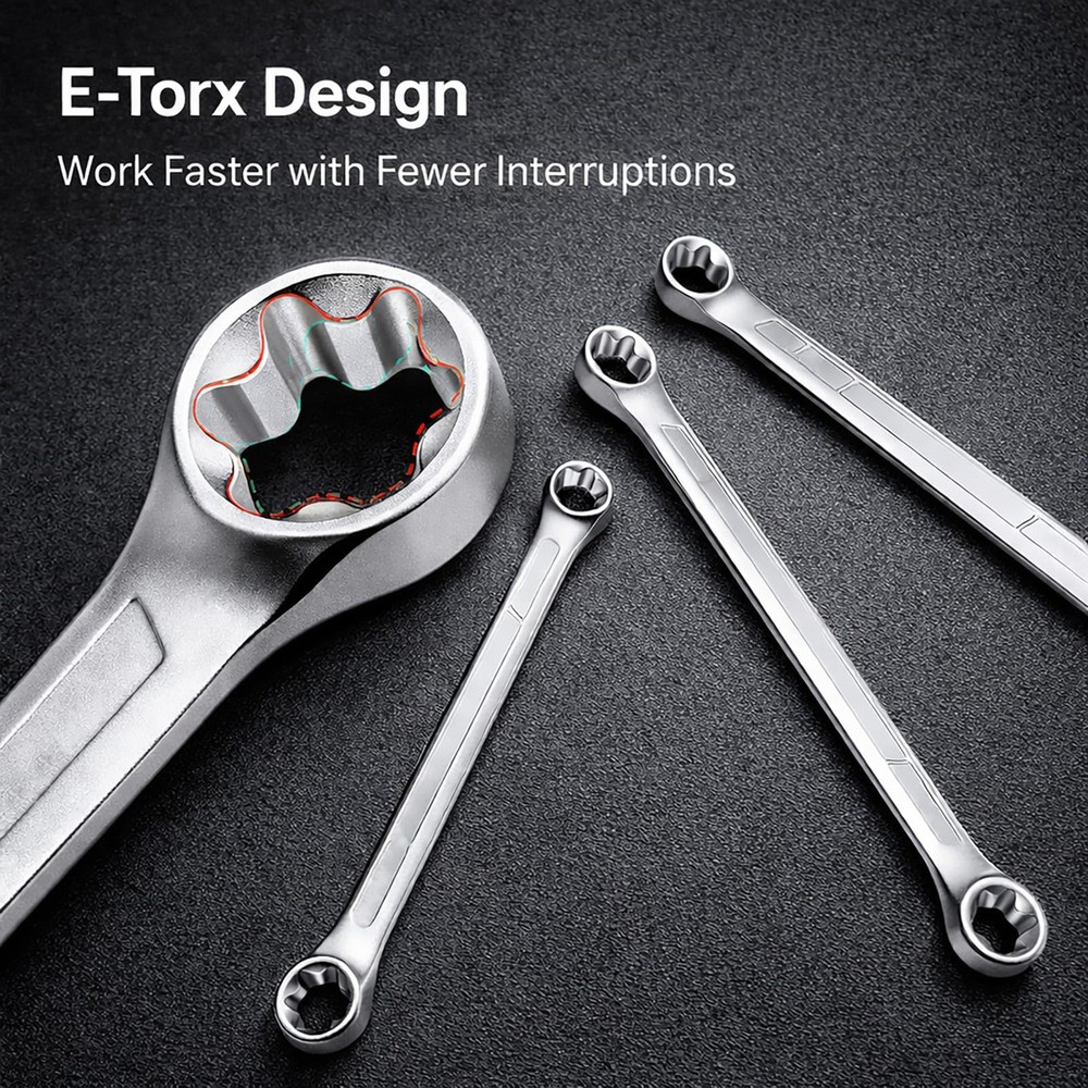 YKFLEXT E Torx Wrench Set, Double Box End Wrenches, E6-E24 Silver