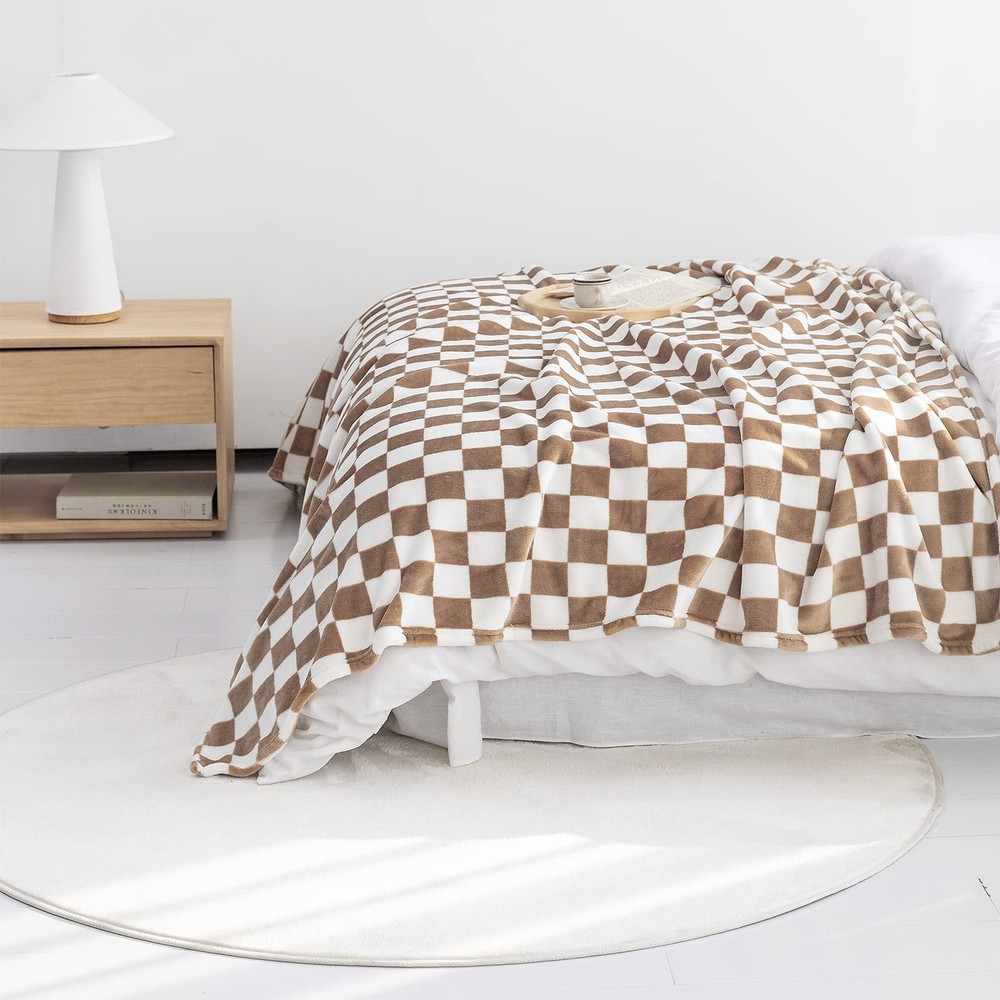 LOMAO Throw Blankets Flannel Blanket with Checkerboard Grid Pattern Soft Thro...