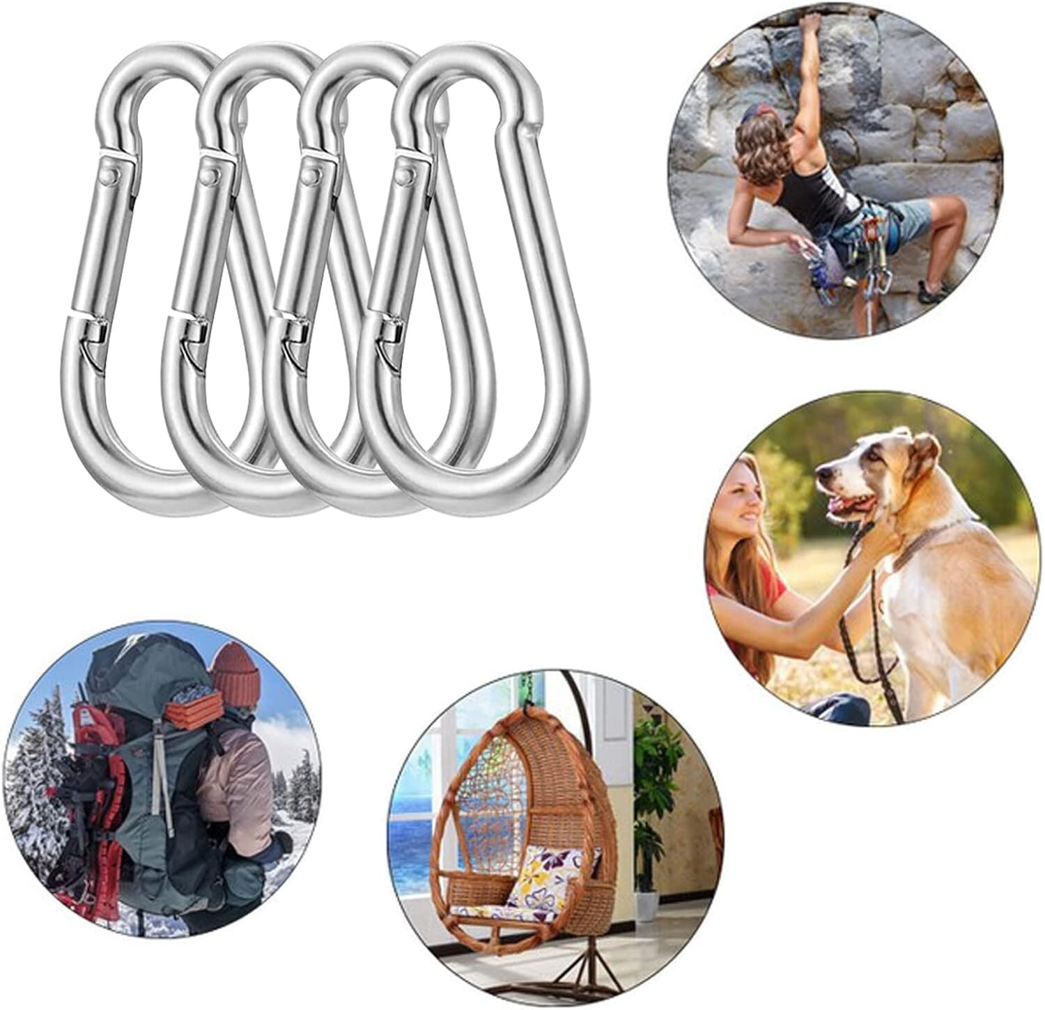 10/50/100 3" Heavy Duty Carabiner Clips M8 5/16" Galvanized Steel 500LBS