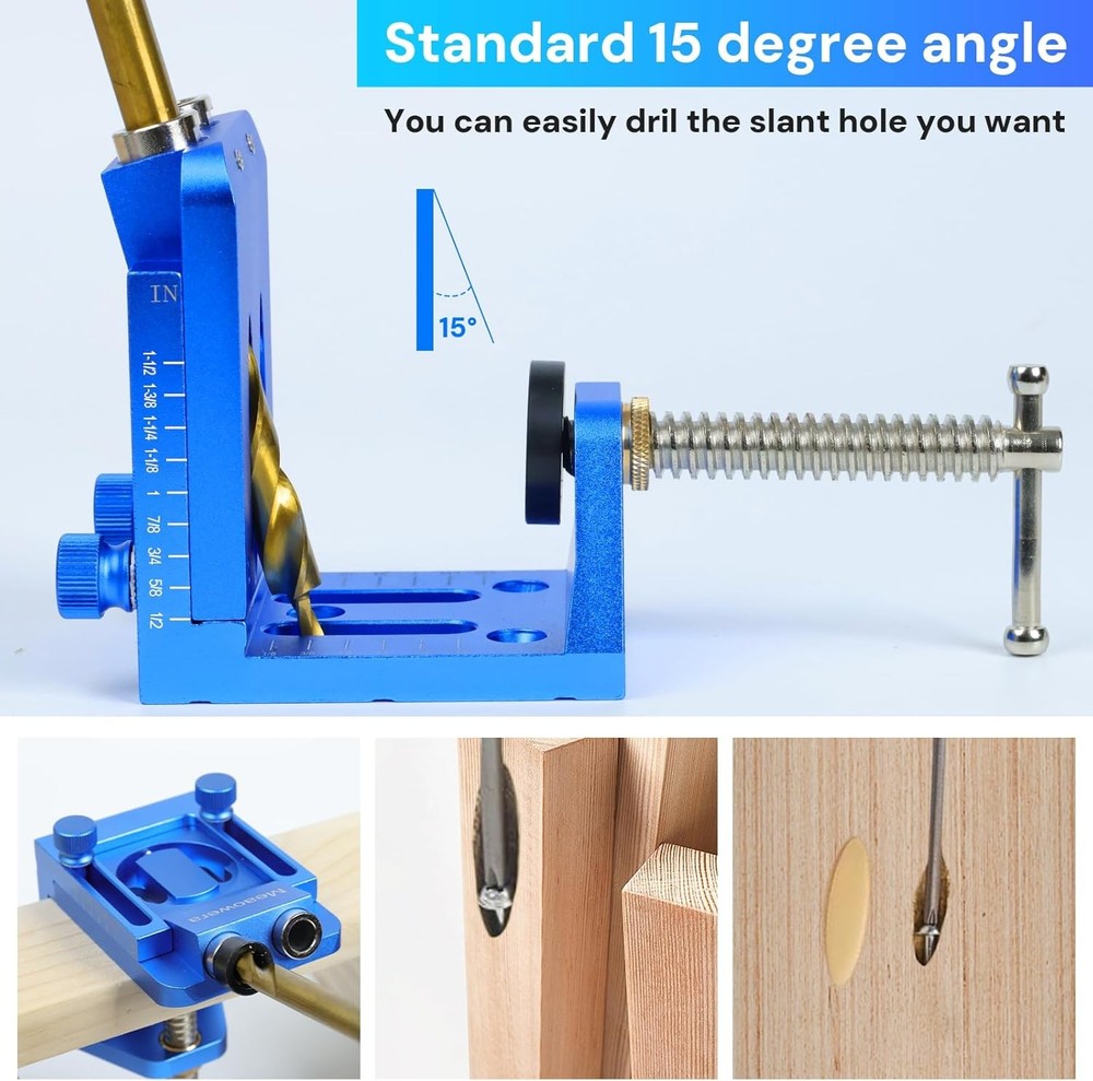 Pocket Hole Jig Kit with Adjustable Drill Guide, Stop Collars, 30PCS Screws & Pl