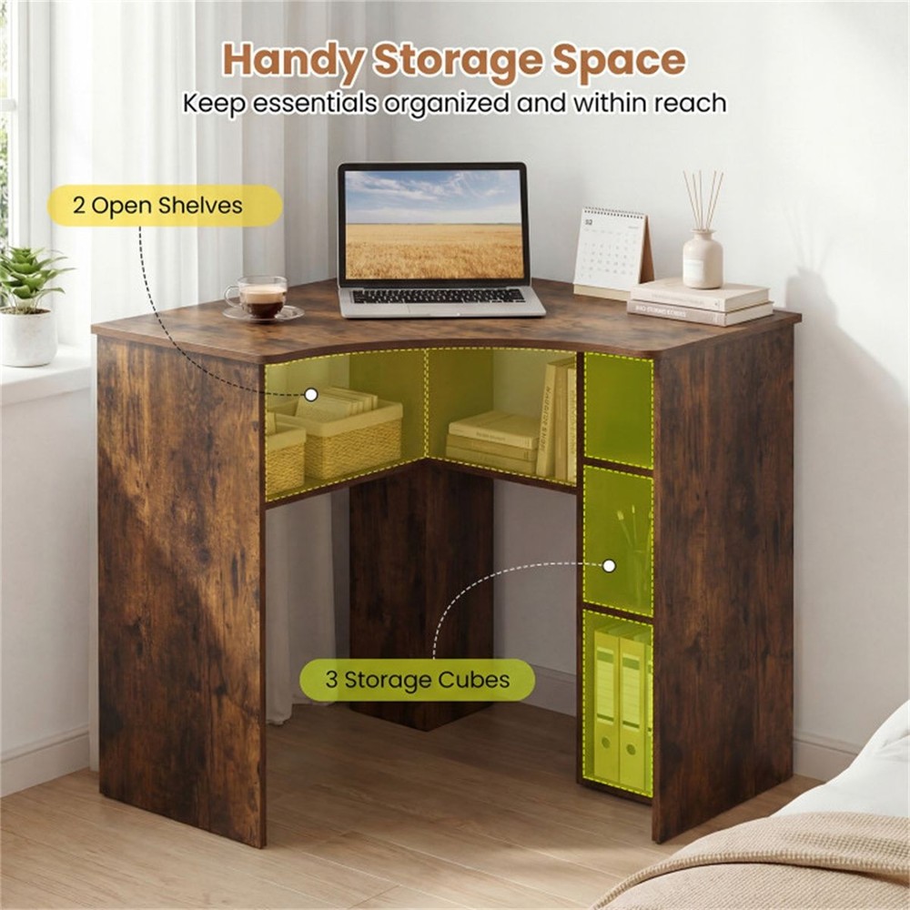 L-Shaped Corner Computer Desk 90° Triangle Home Office Desk with Adjustable