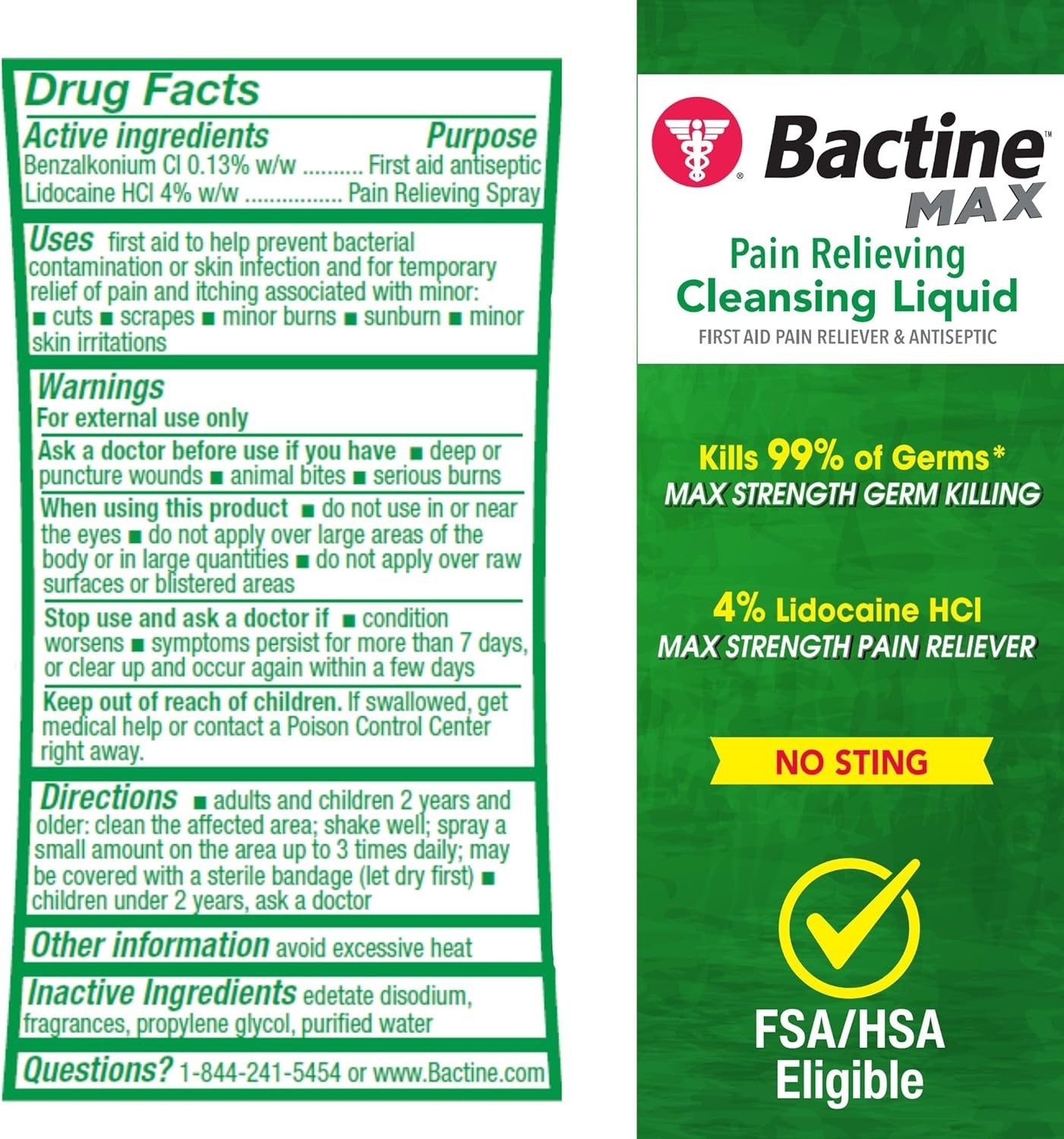 Bactine Max Pain Relieving Cleansing Spray 5 Ounces Pack of 4