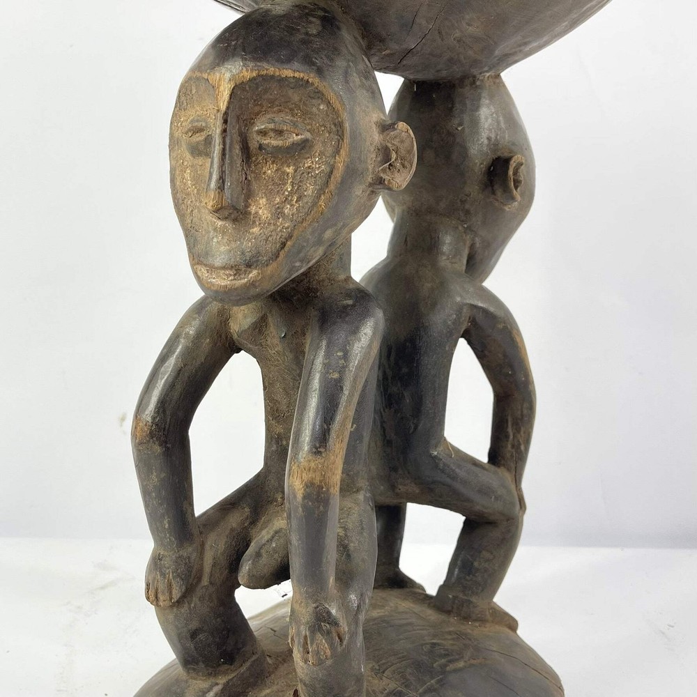 Luba Stool with Dual Caryatid Figures Congo