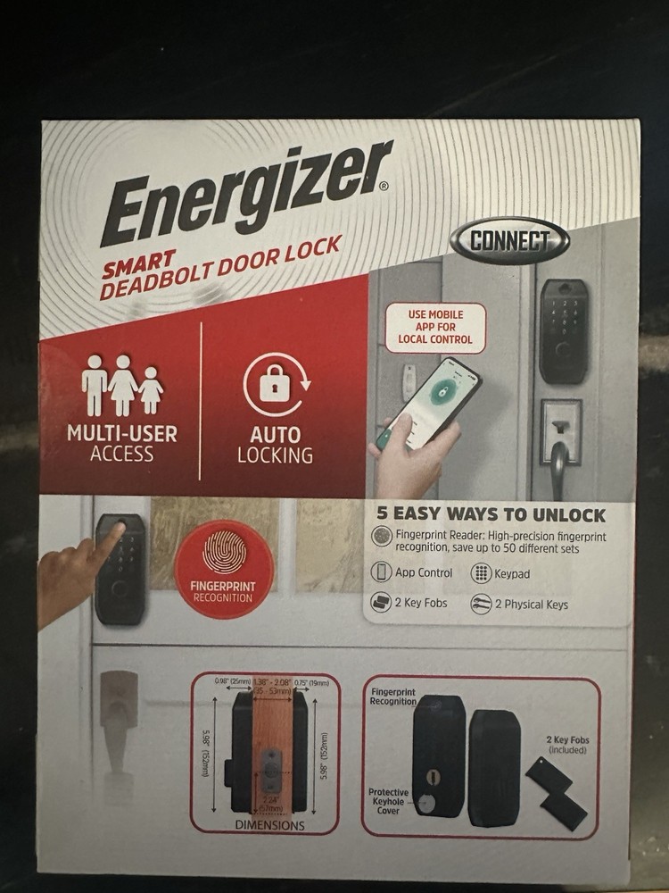 Energizer Smart Deadbolt Door Lock Fingerprint App Control Bluetooth