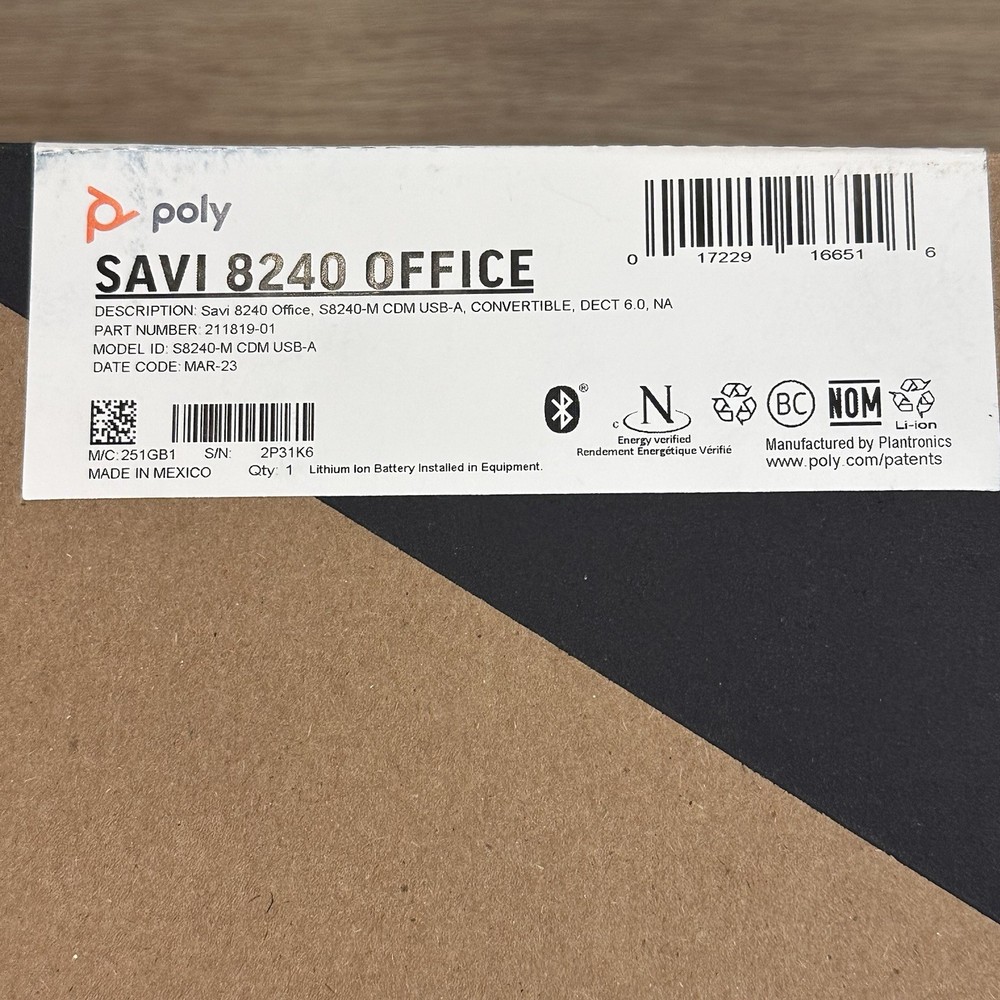 Poly SAVI 8240 OFFICE Wireless Headset and Charging Base DECT Bluetooth NEW