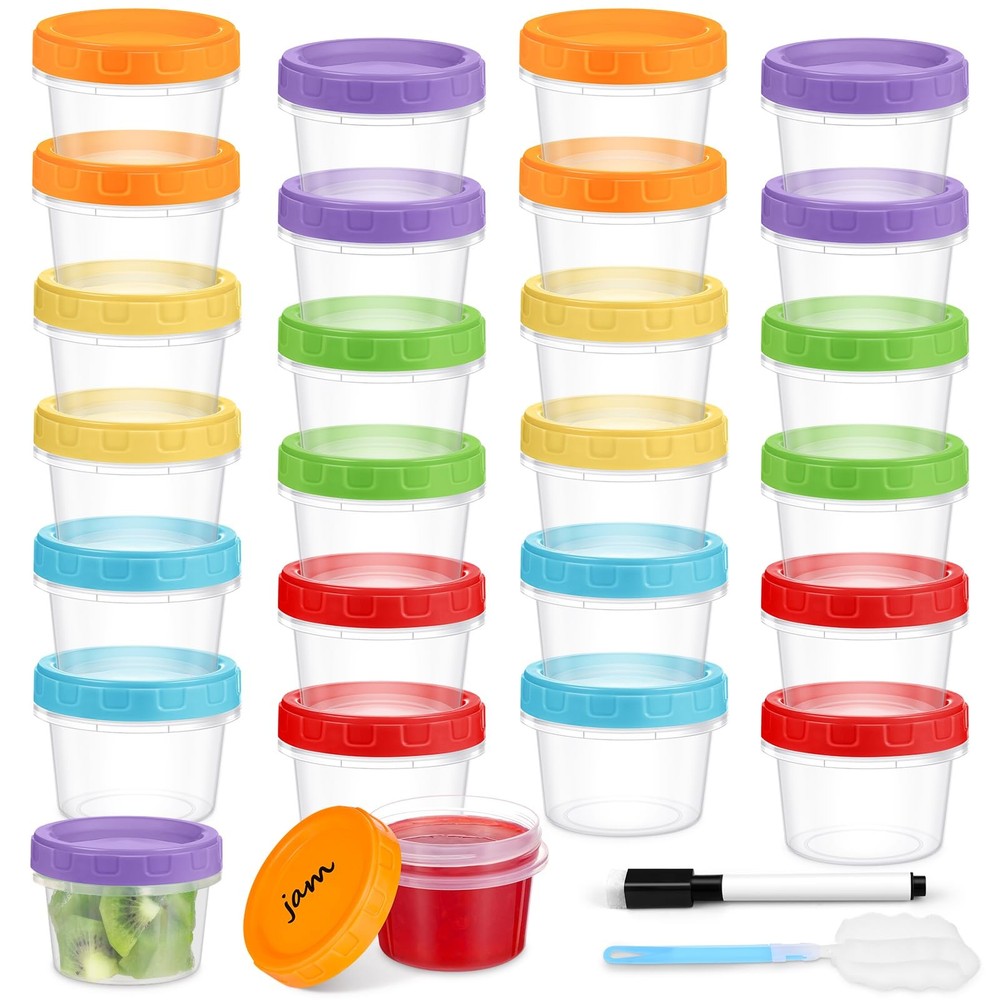 Yomarket 4 oz Small Plastic Containers with 4 oz, Multicolor-B(24pcs 4oz)
