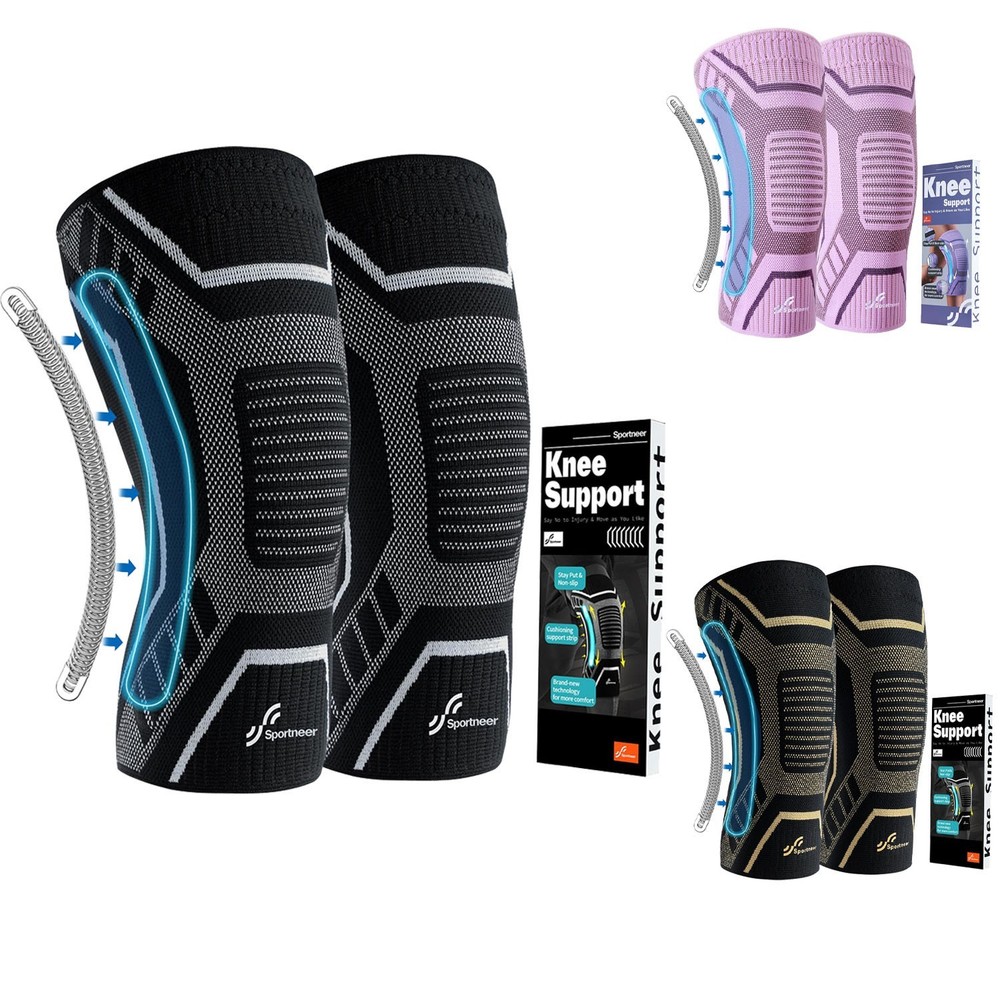 2 Pcs Sportneer Knee Brace wt Dual Side Stabilizers, Maximum Support Compression