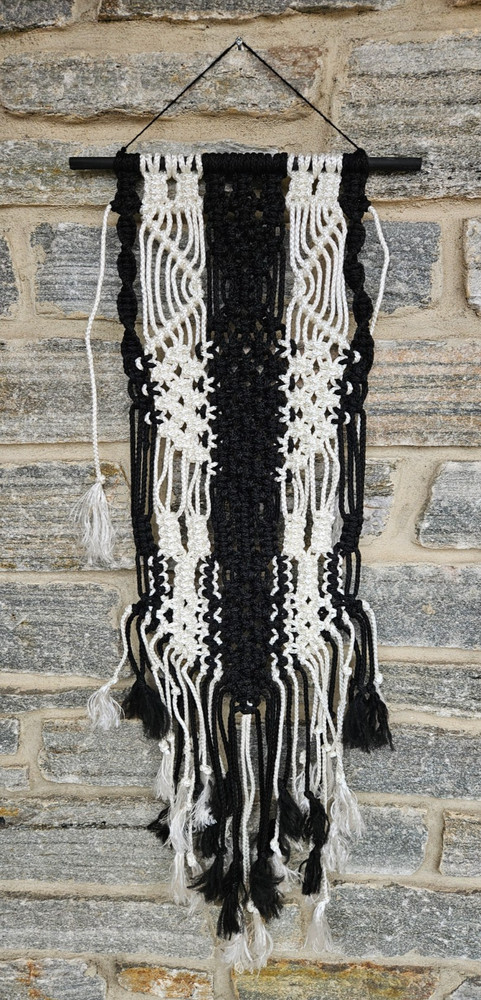 Macrame Wall Hanging 13"x 42" BOHO Style Macrame Wall Decor Black White